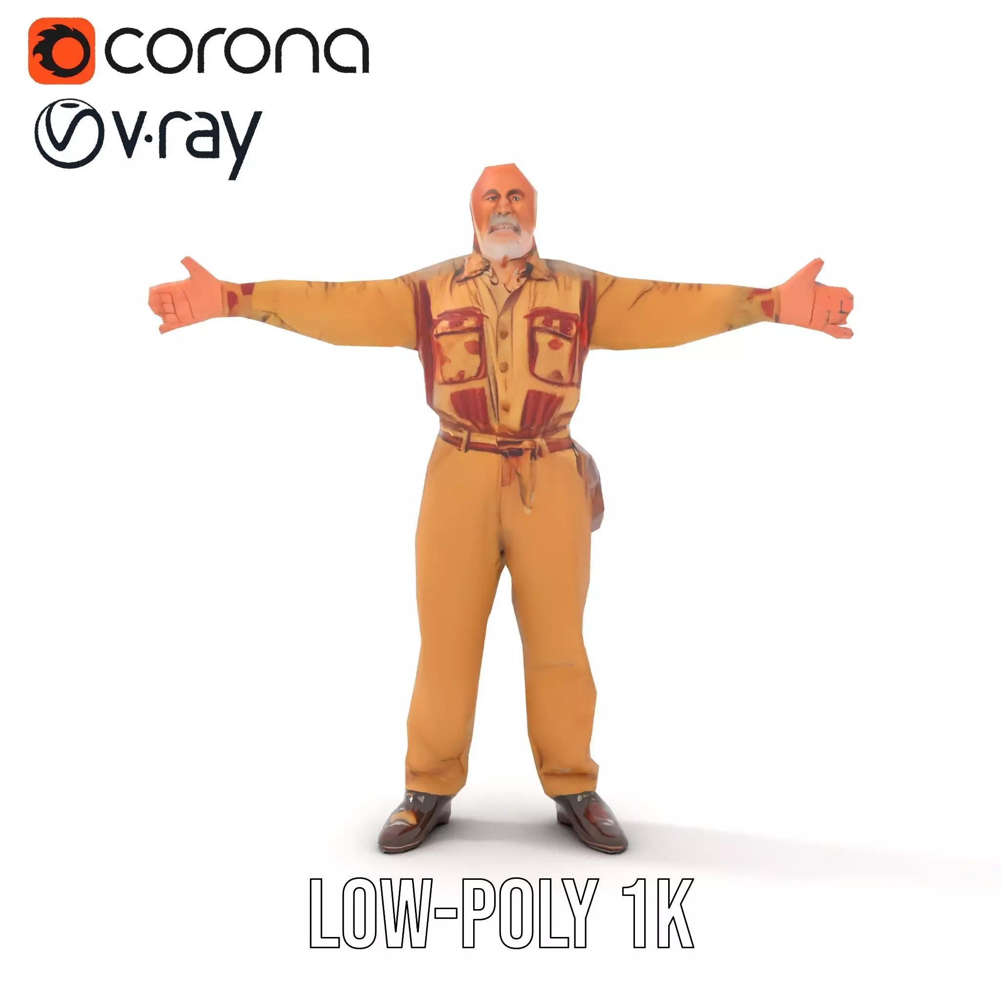 Senior Male Character Model Pack with Textured Outfit Low-poly 3D model_14