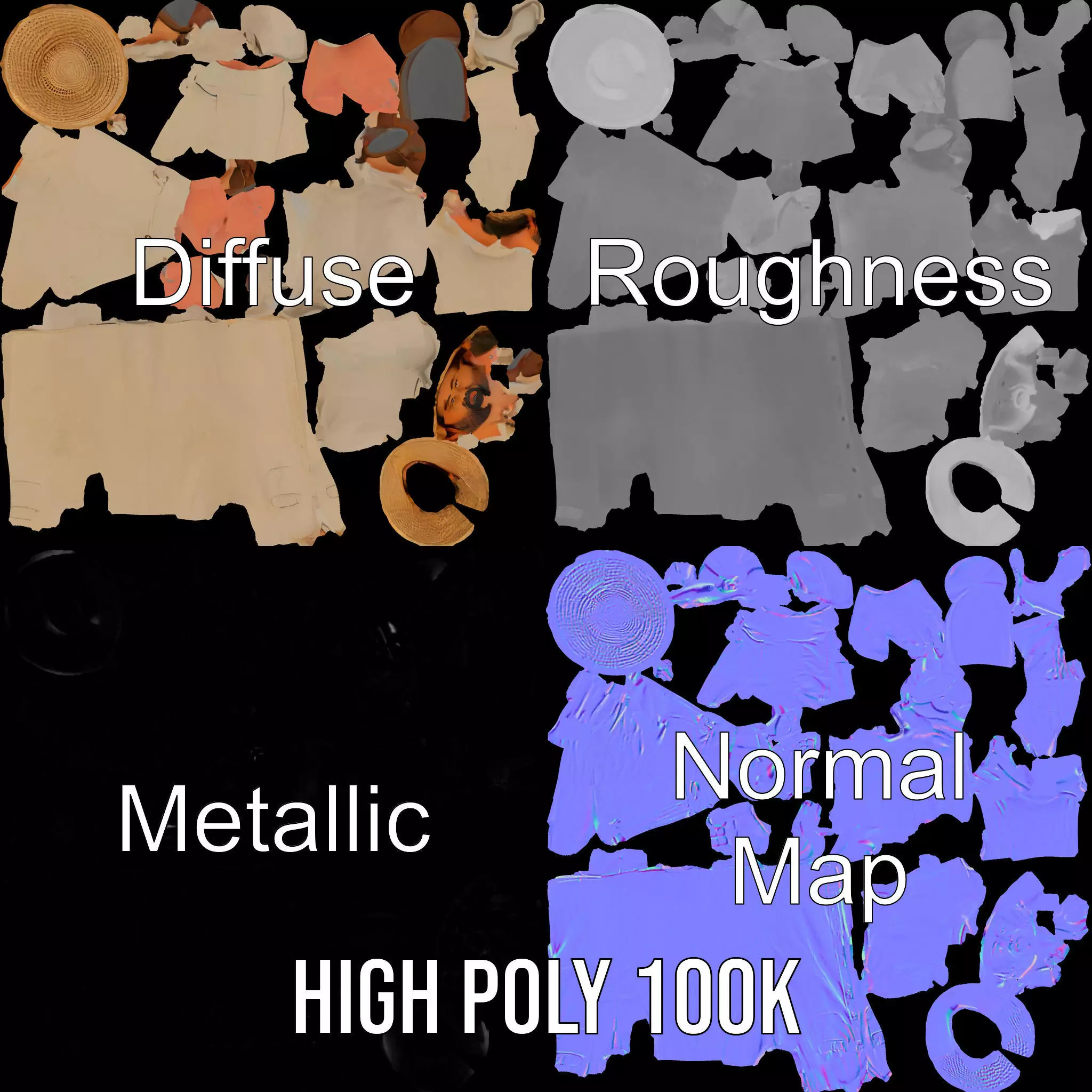 Rural Farmer Character Model Pack with Hat and Robe Low-poly 3D model_4