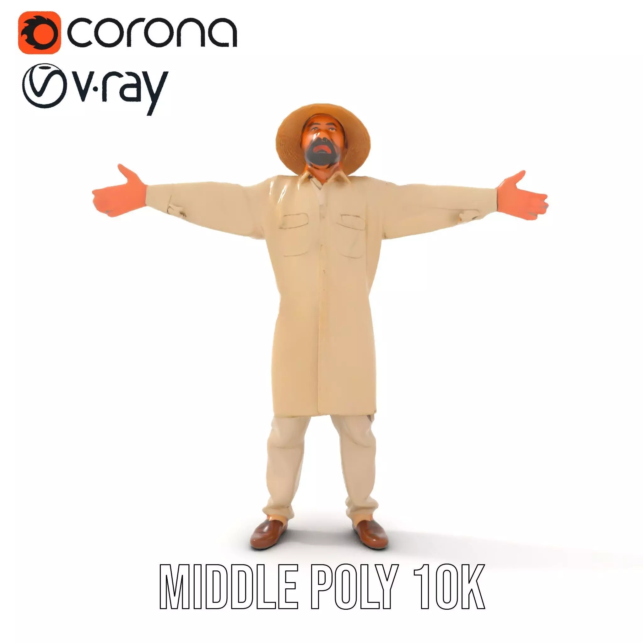 Rural Farmer Character Model Pack with Hat and Robe Low-poly 3D model_22