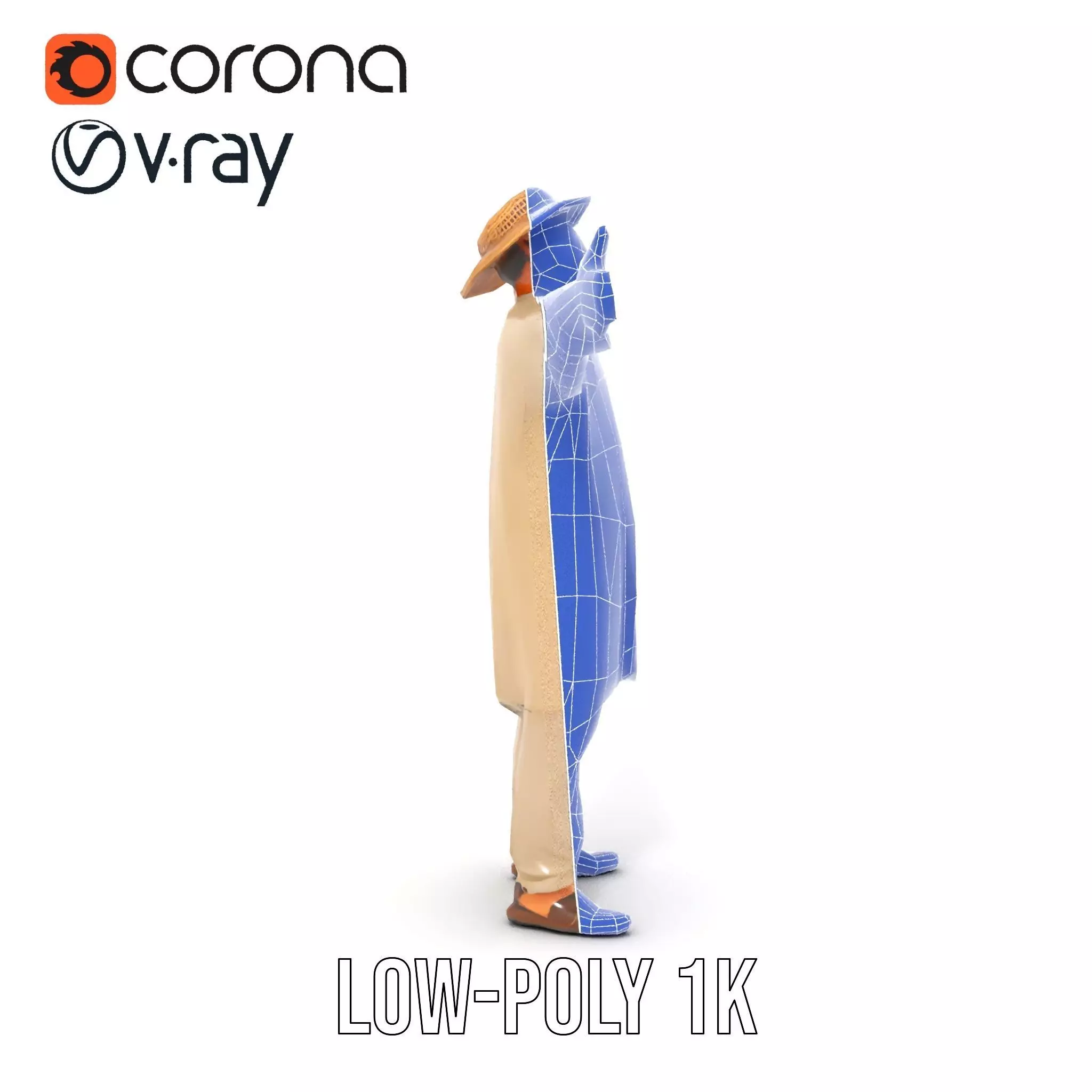 Rural Farmer Character Model Pack with Hat and Robe Low-poly 3D model_31