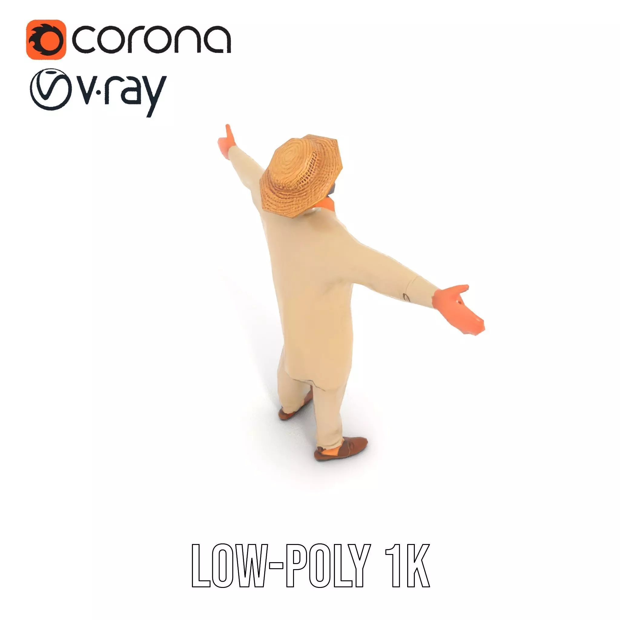 Rural Farmer Character Model Pack with Hat and Robe Low-poly 3D model_9