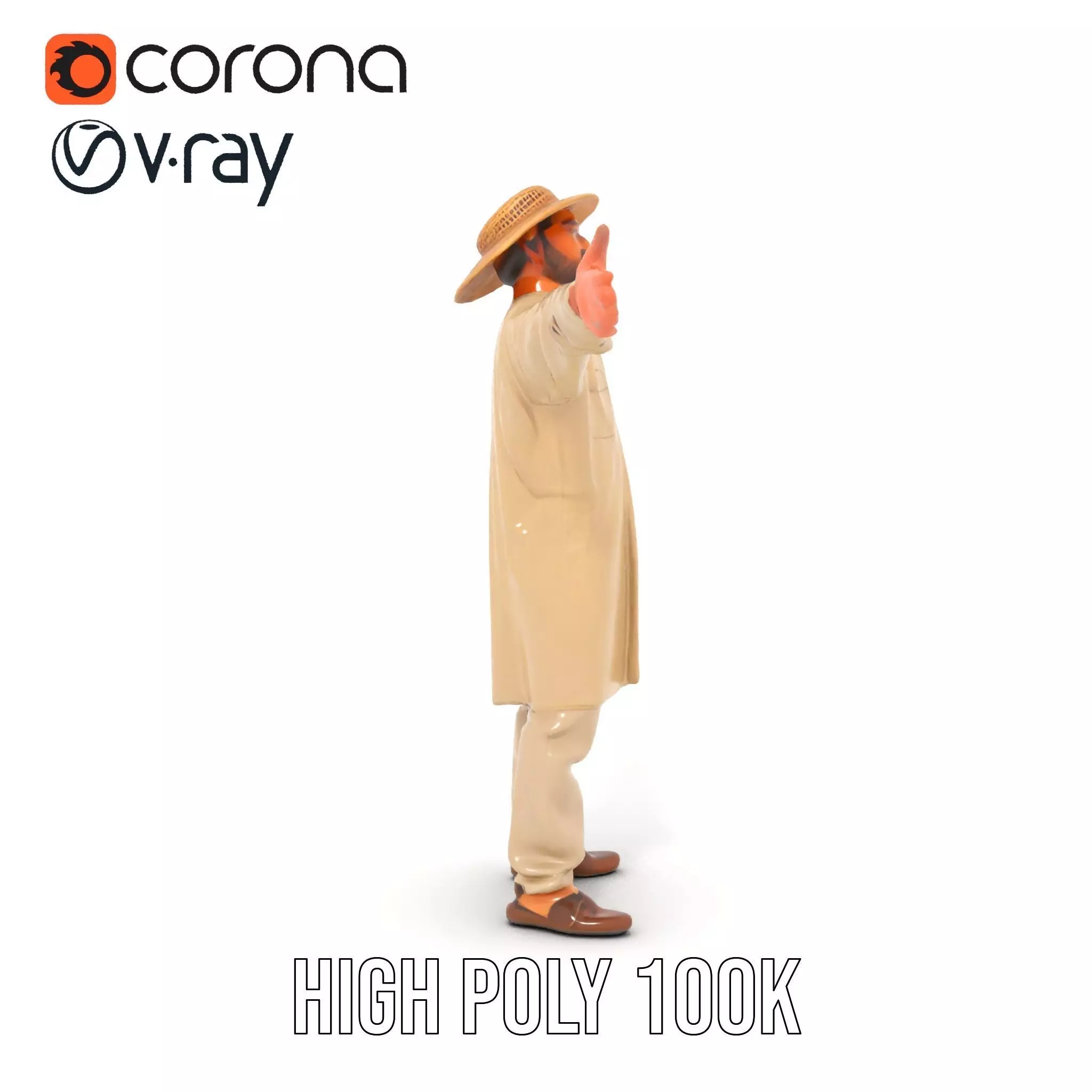 Rural Farmer Character Model Pack with Hat and Robe Low-poly 3D model_21