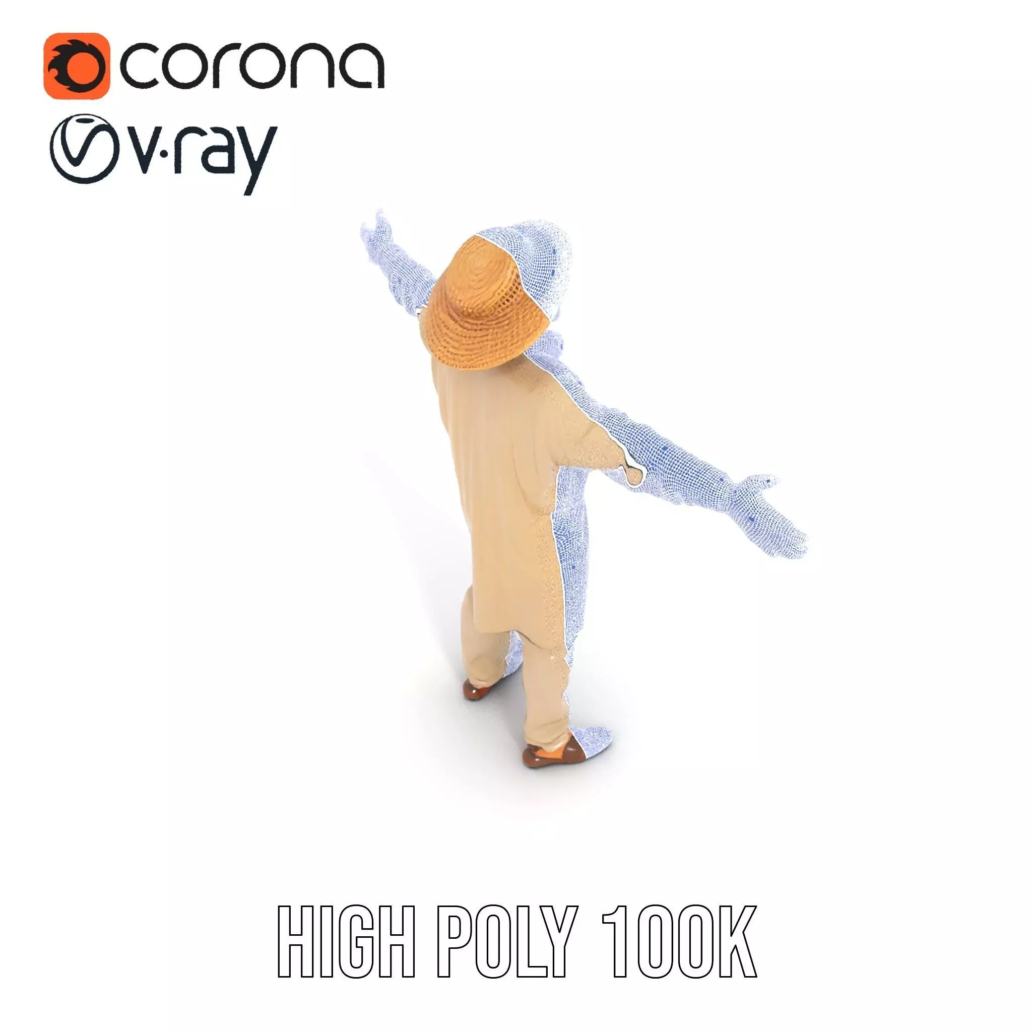 Rural Farmer Character Model Pack with Hat and Robe Low-poly 3D model_33