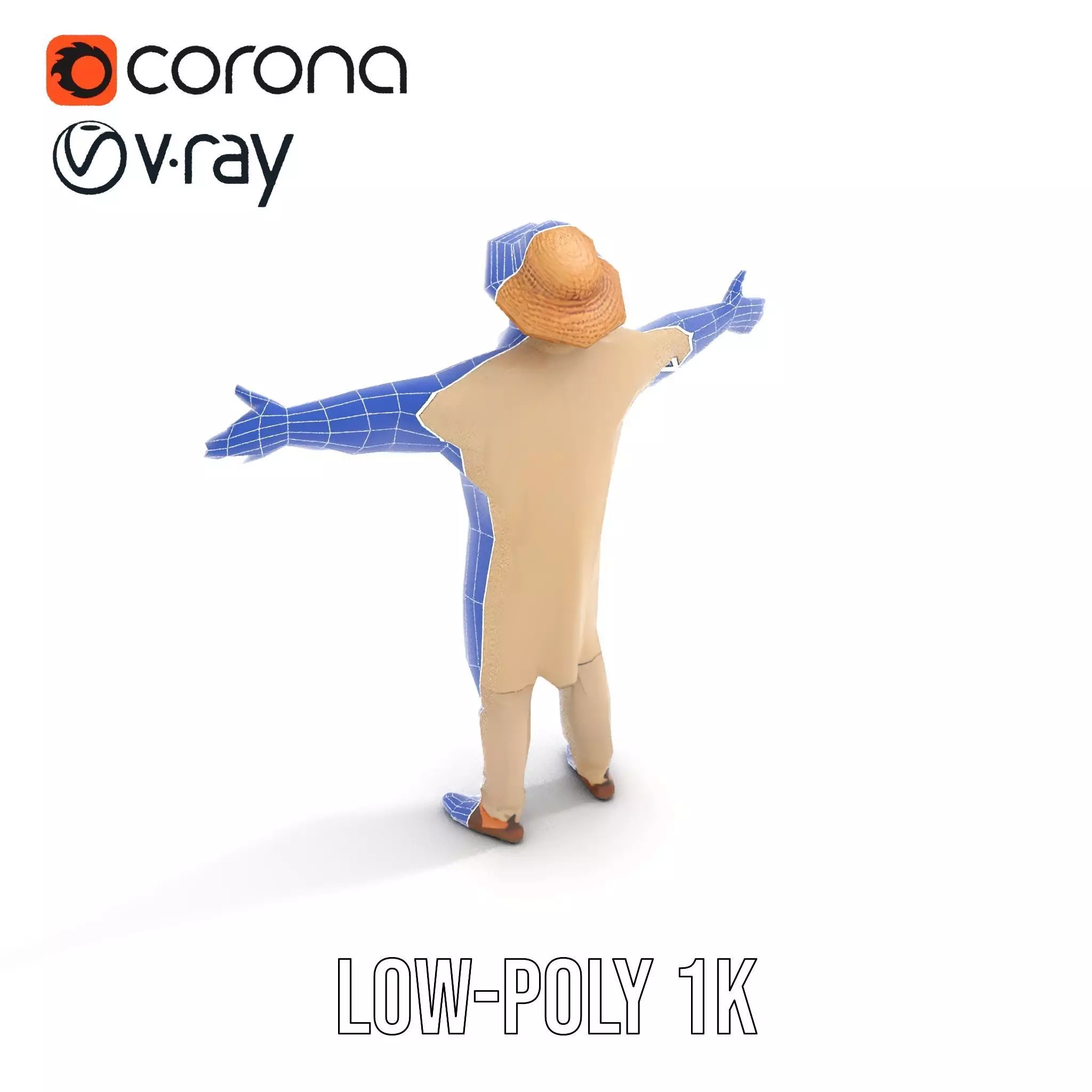 Rural Farmer Character Model Pack with Hat and Robe Low-poly 3D model_20