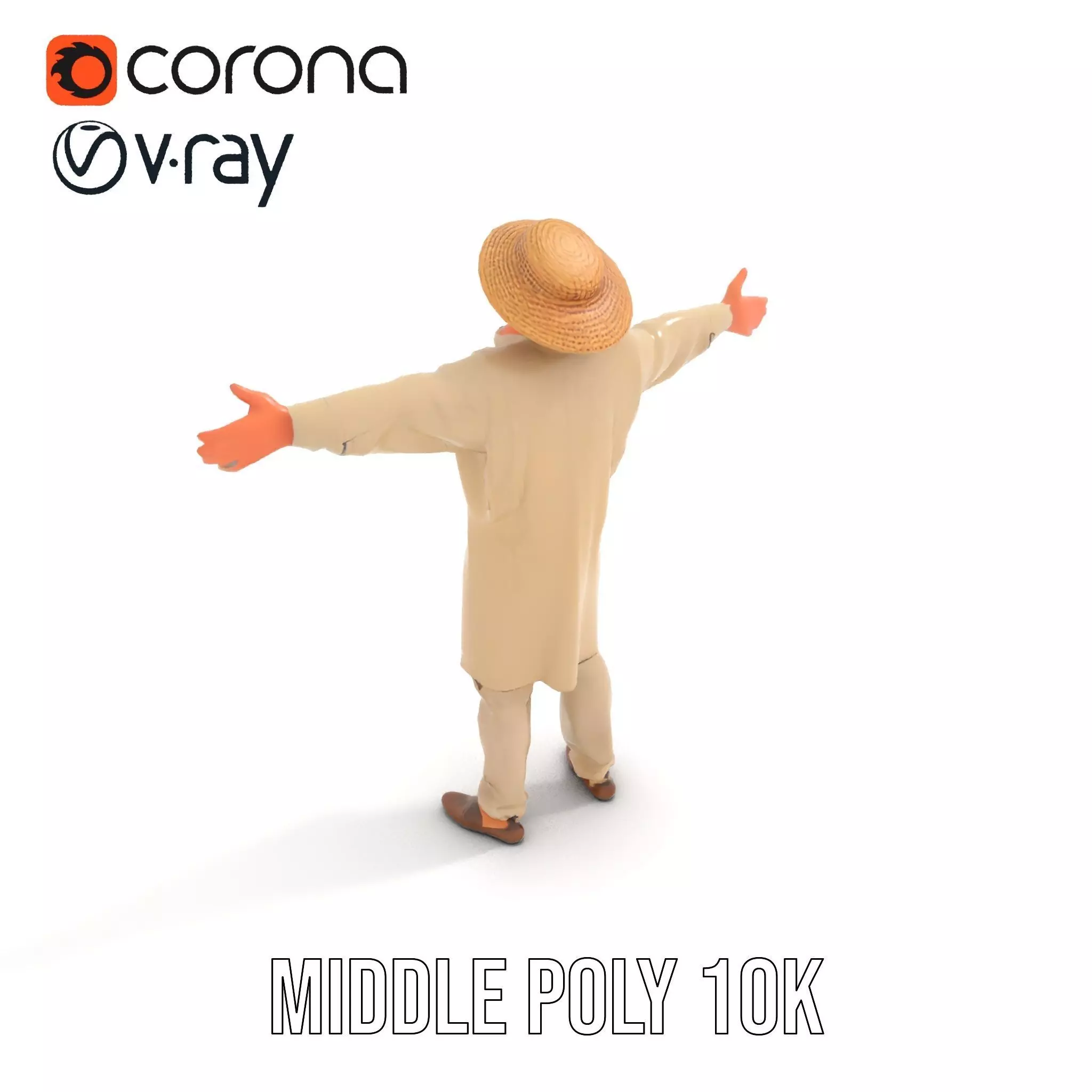 Rural Farmer Character Model Pack with Hat and Robe Low-poly 3D model_6