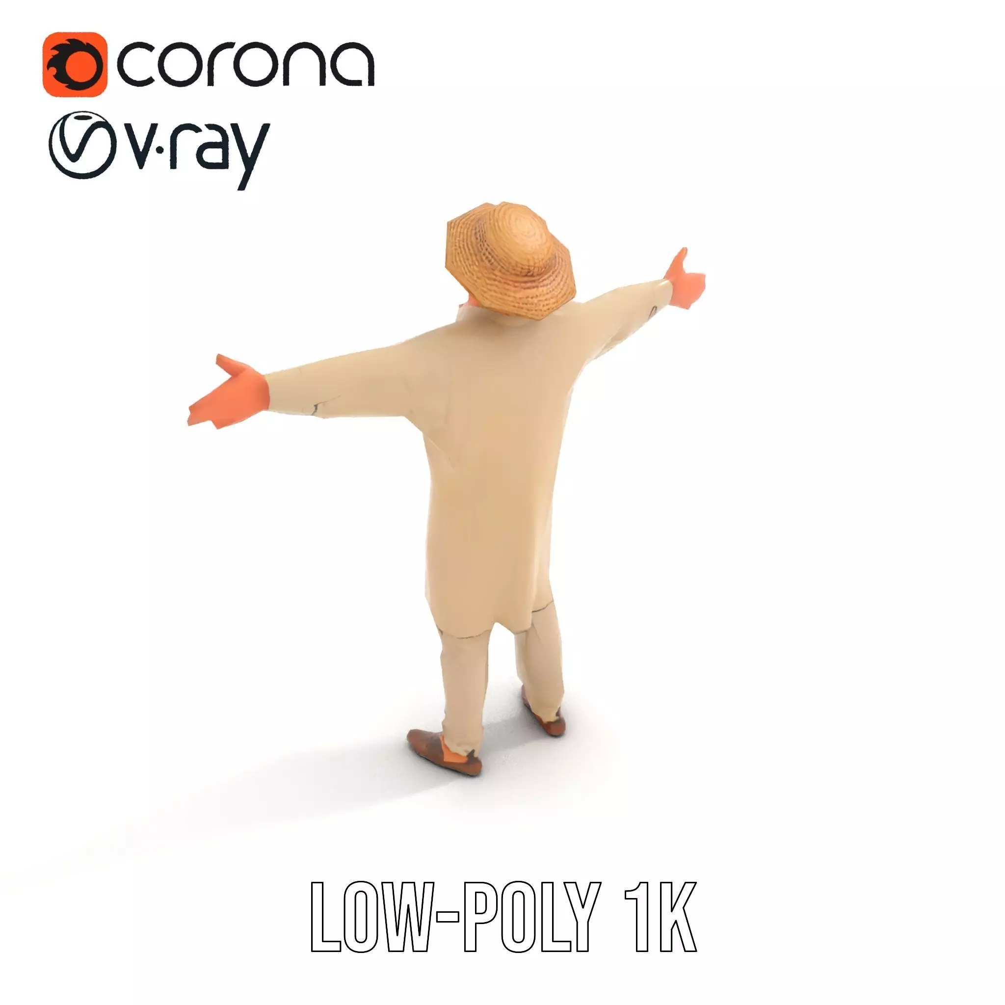 Rural Farmer Character Model Pack with Hat and Robe Low-poly 3D model_18