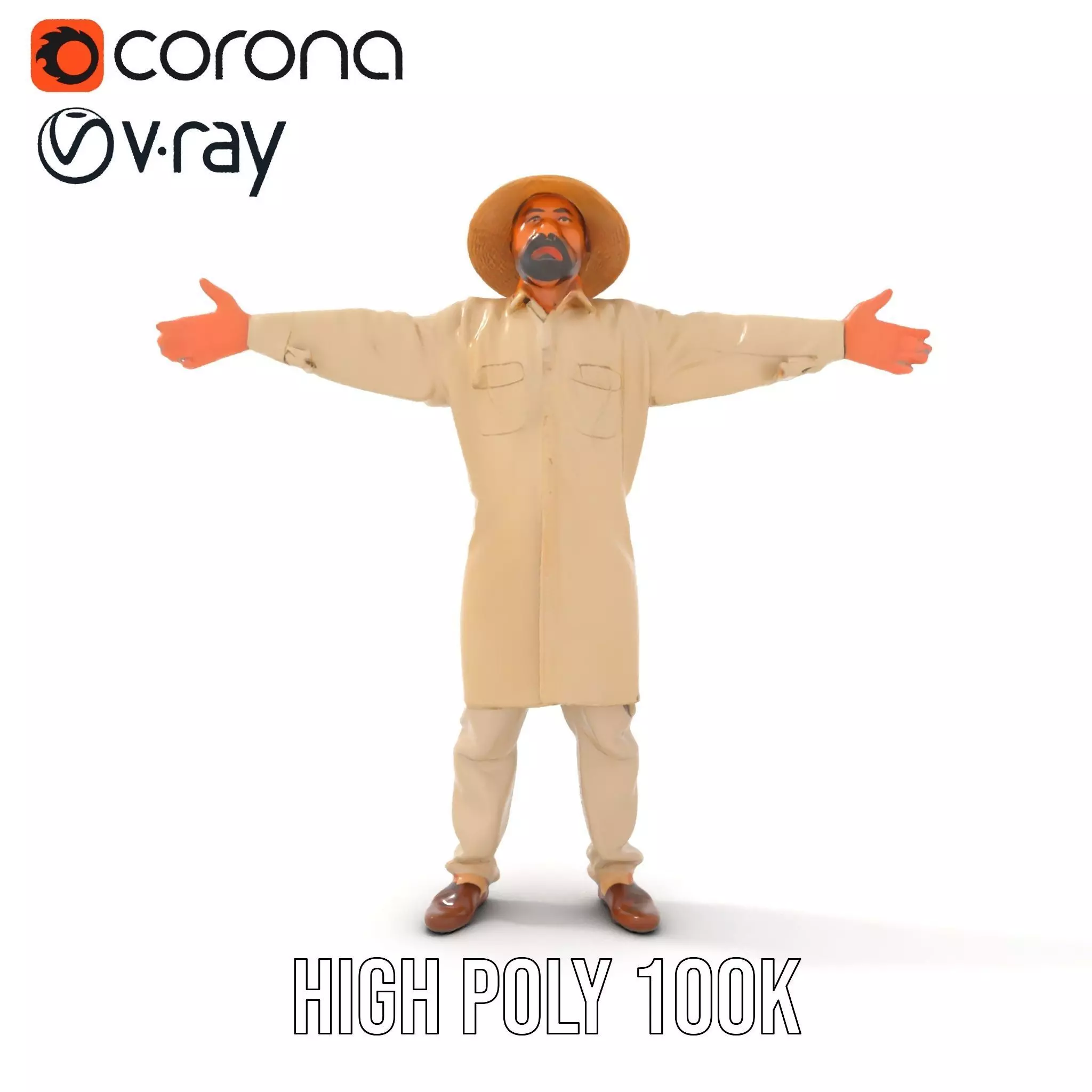 Rural Farmer Character Model Pack with Hat and Robe Low-poly 3D model_10