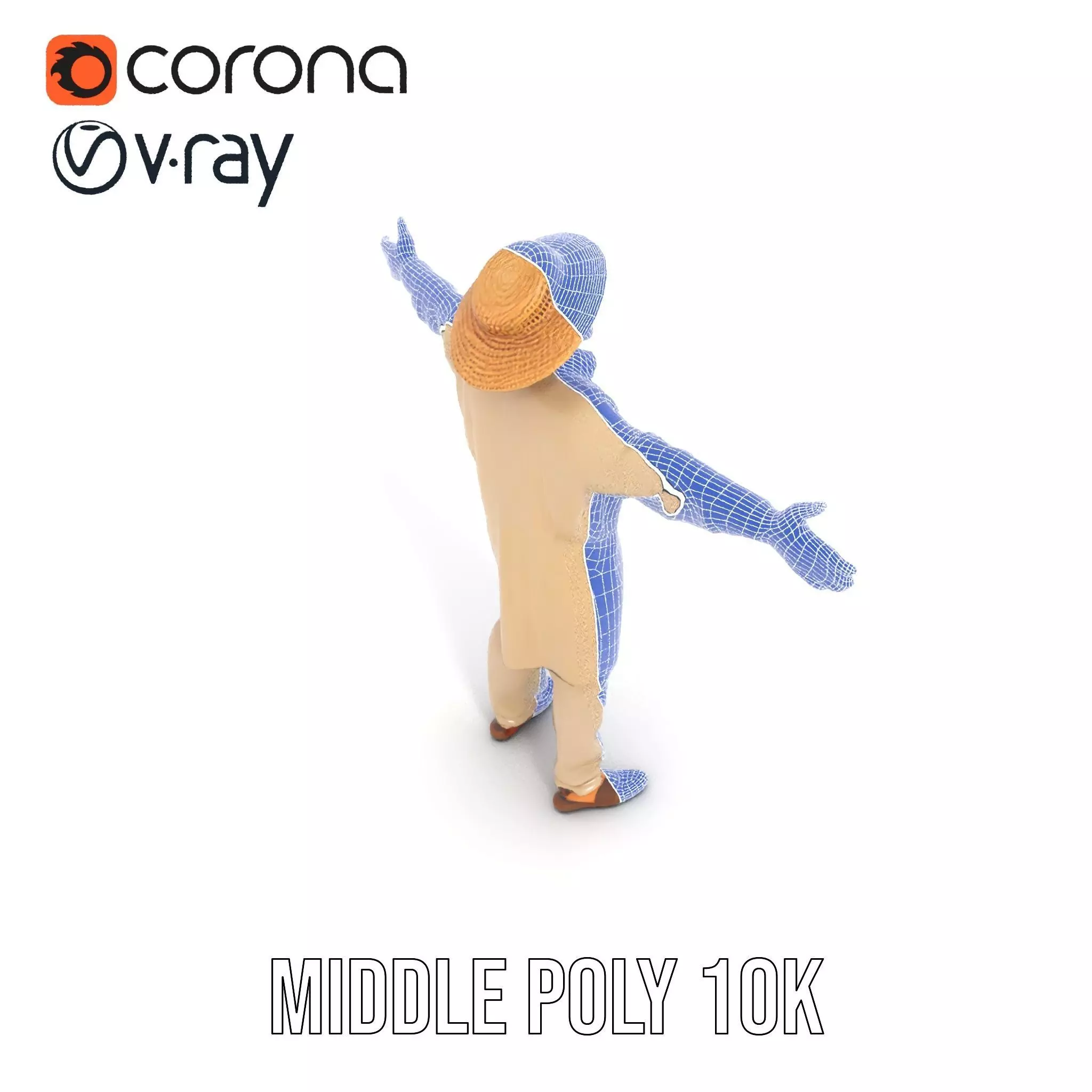 Rural Farmer Character Model Pack with Hat and Robe Low-poly 3D model_11