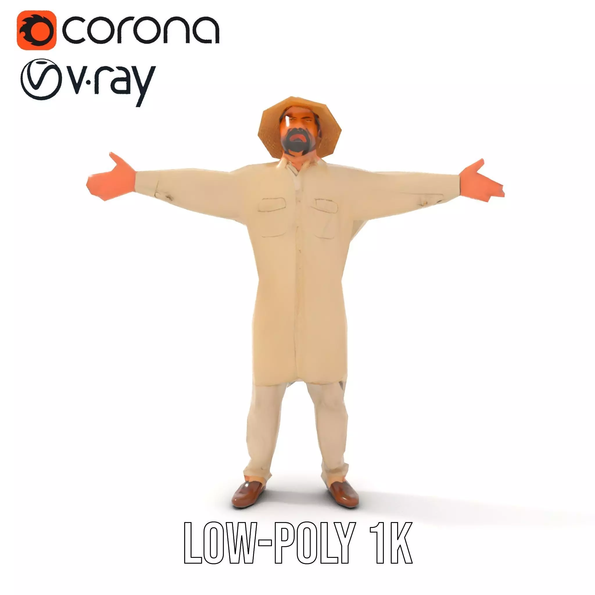 Rural Farmer Character Model Pack with Hat and Robe Low-poly 3D model_26