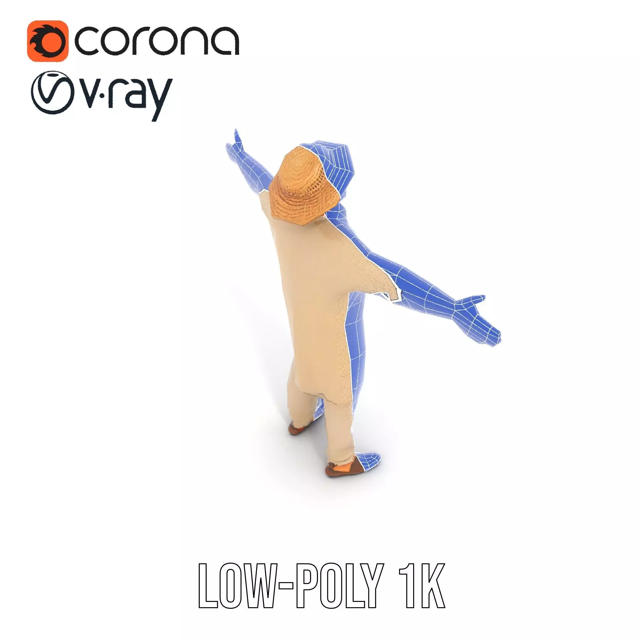 Rural Farmer Character Model Pack with Hat and Robe Low-poly 3D model_15