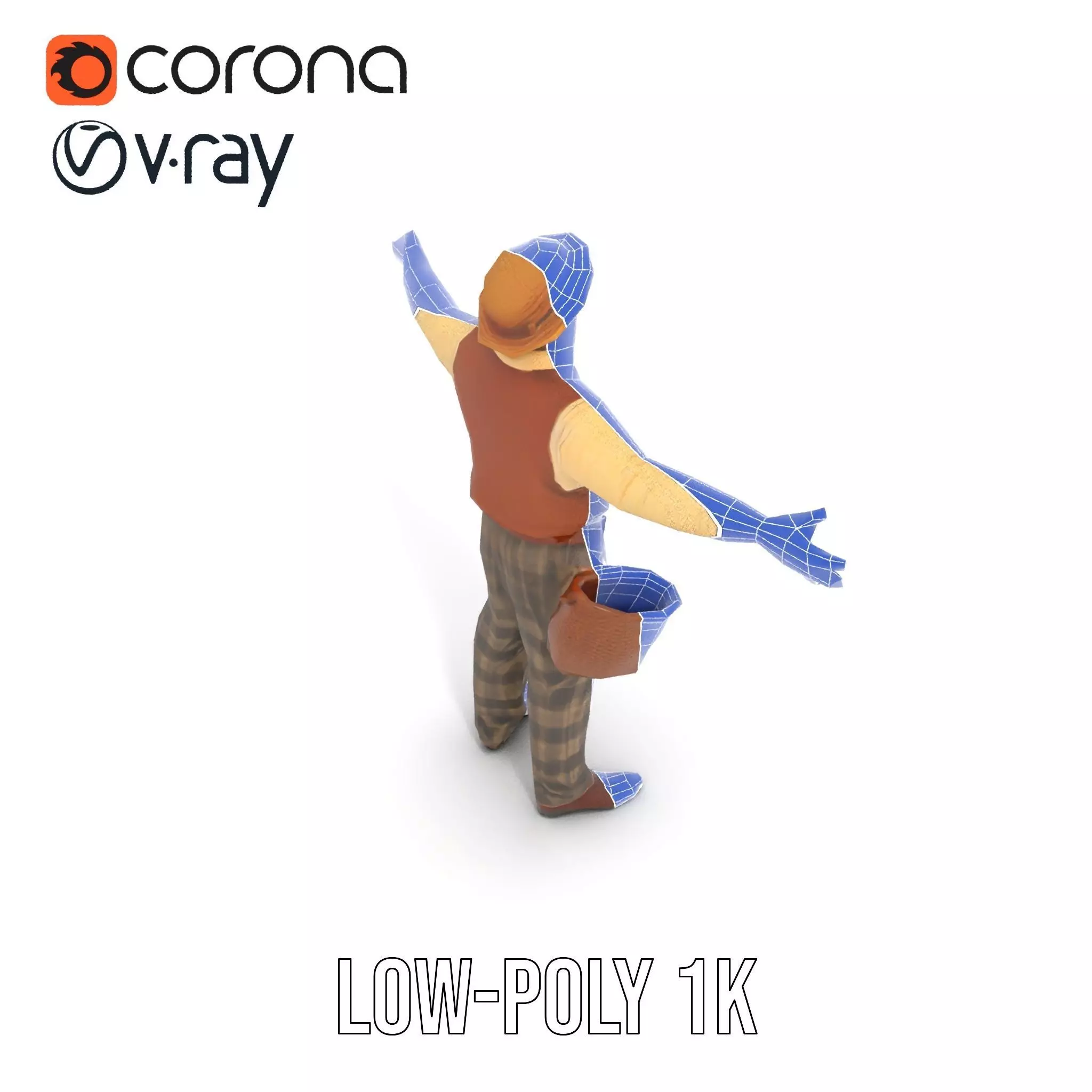 Elderly Man in Traditional Outfit Model Pack Low-poly 3D model_17