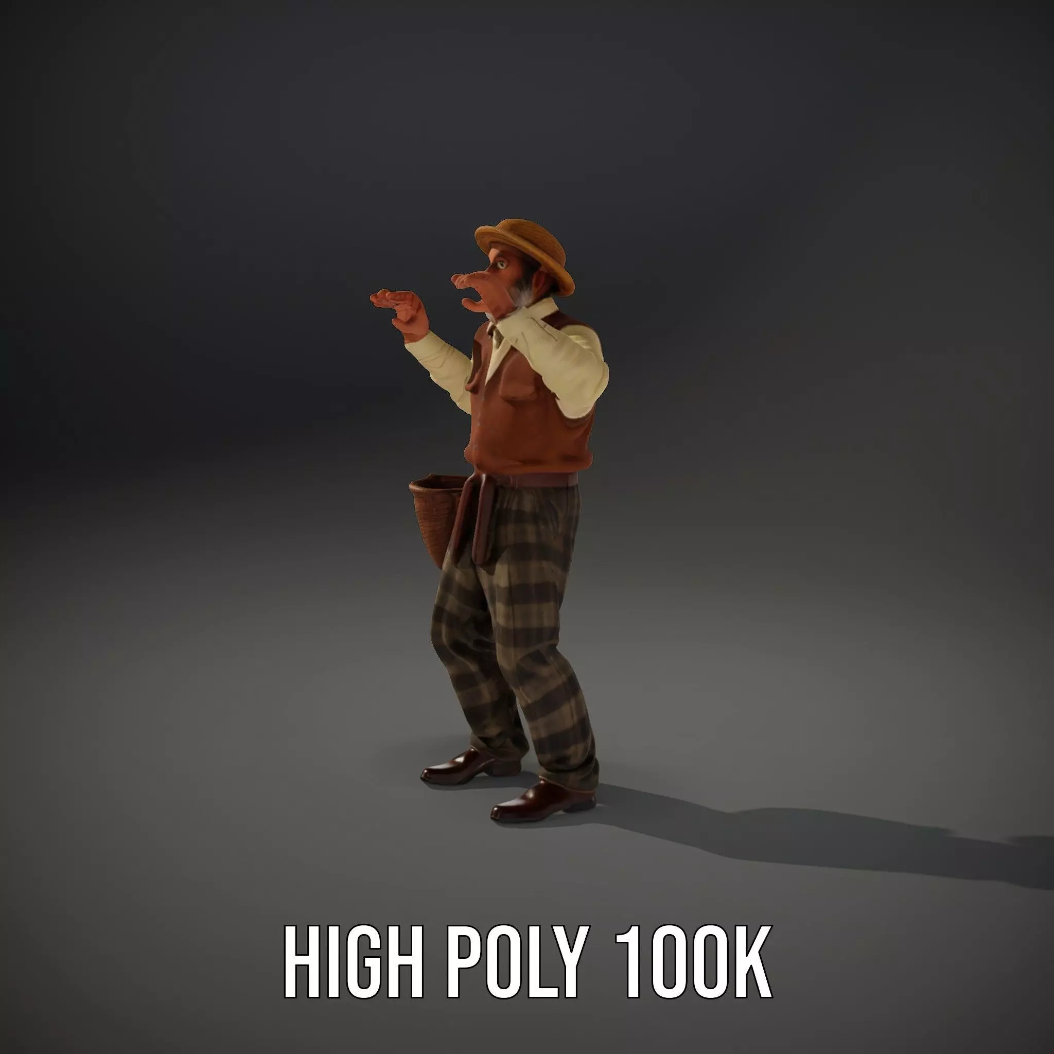 Elderly Man in Traditional Outfit Model Pack Low-poly 3D model_15