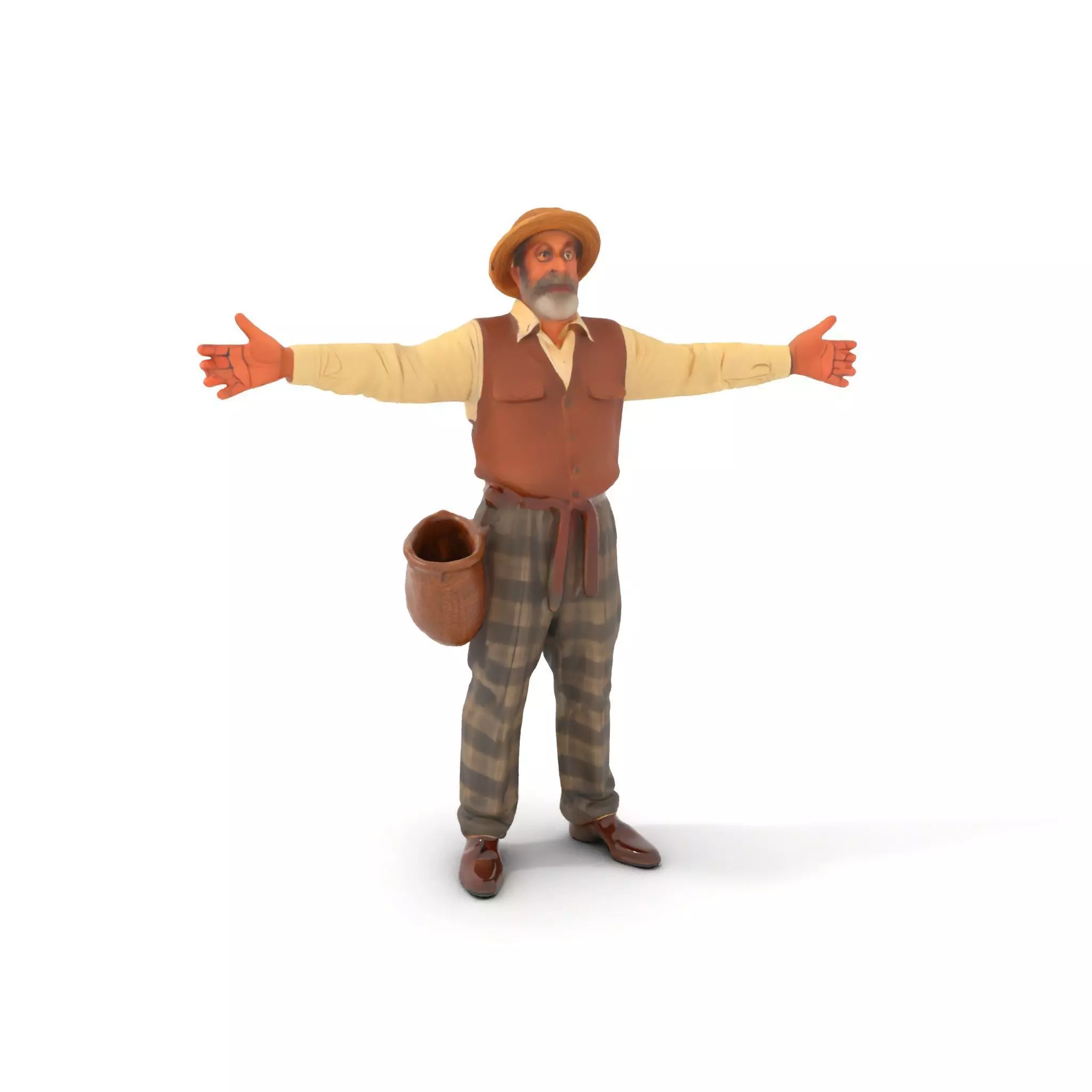 Elderly Man in Traditional Outfit Model Pack Low-poly 3D model_0