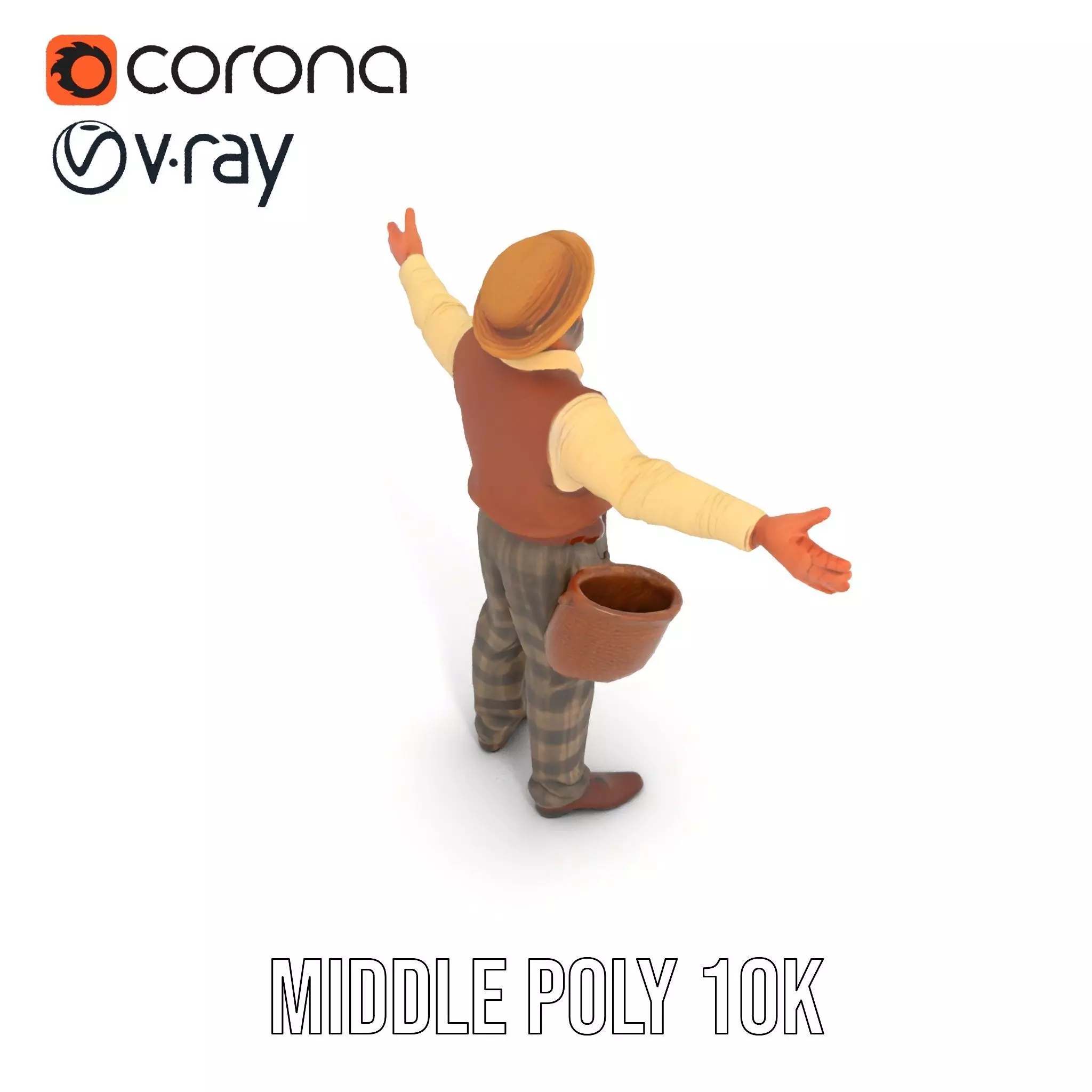 Elderly Man in Traditional Outfit Model Pack Low-poly 3D model_16