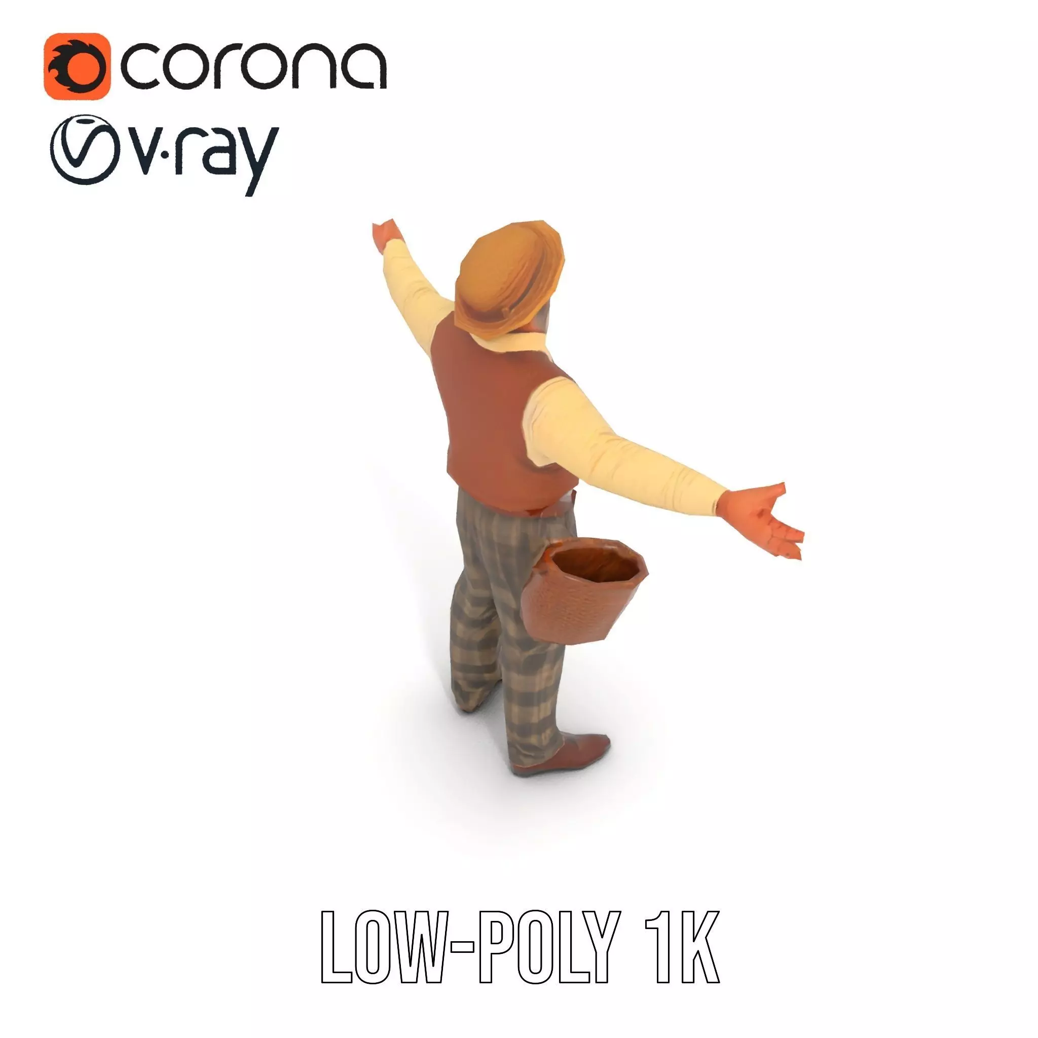 Elderly Man in Traditional Outfit Model Pack Low-poly 3D model_11