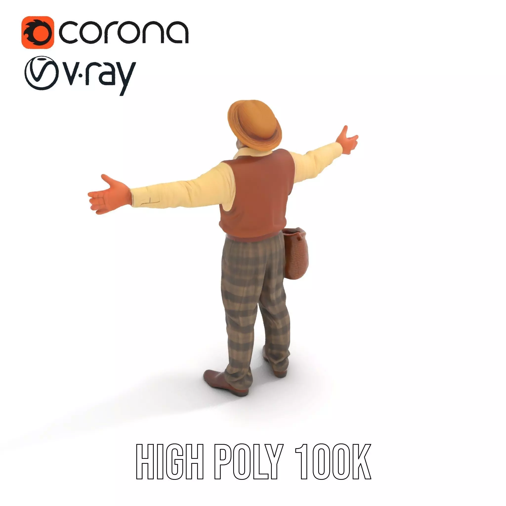 Elderly Man in Traditional Outfit Model Pack Low-poly 3D model_12