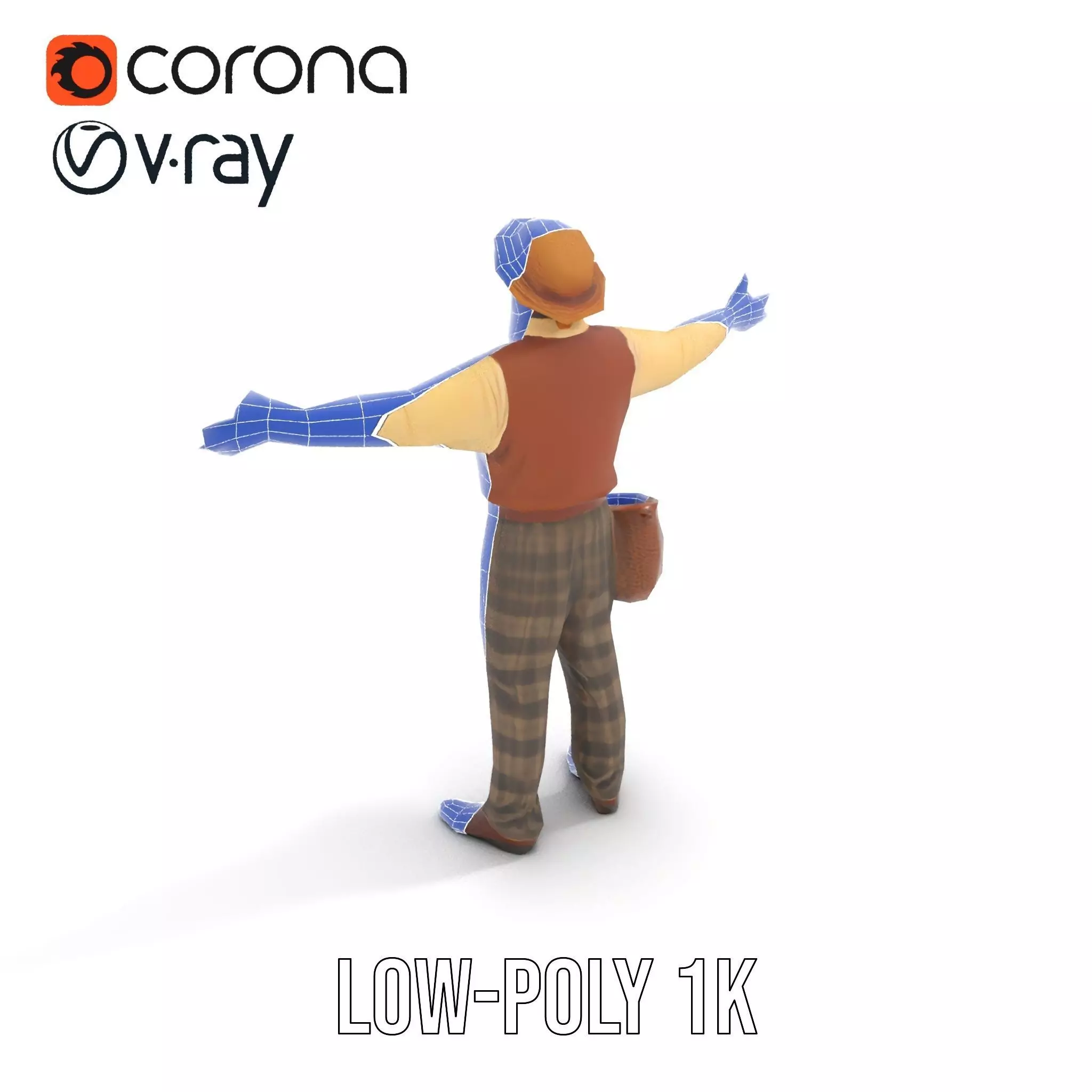 Elderly Man in Traditional Outfit Model Pack Low-poly 3D model_9