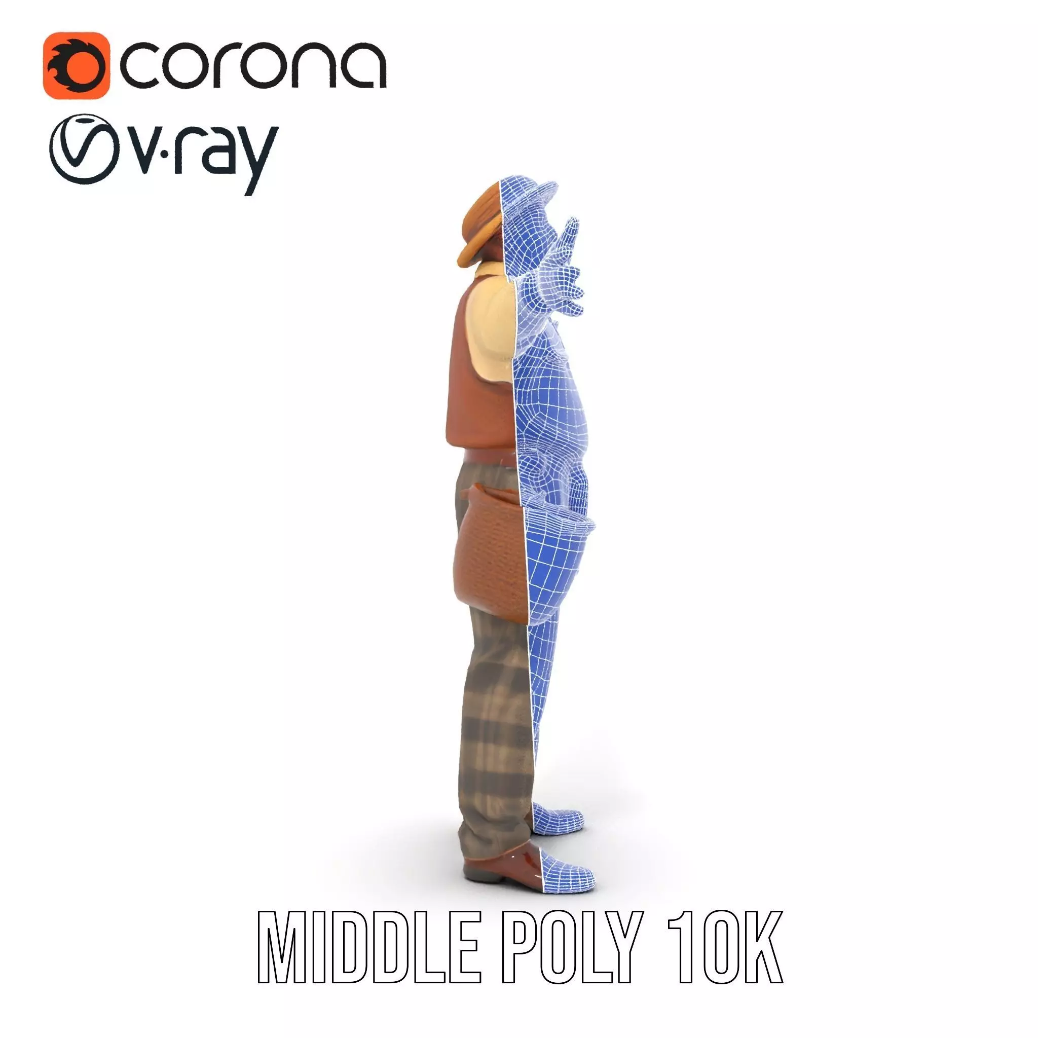 Elderly Man in Traditional Outfit Model Pack Low-poly 3D model_31