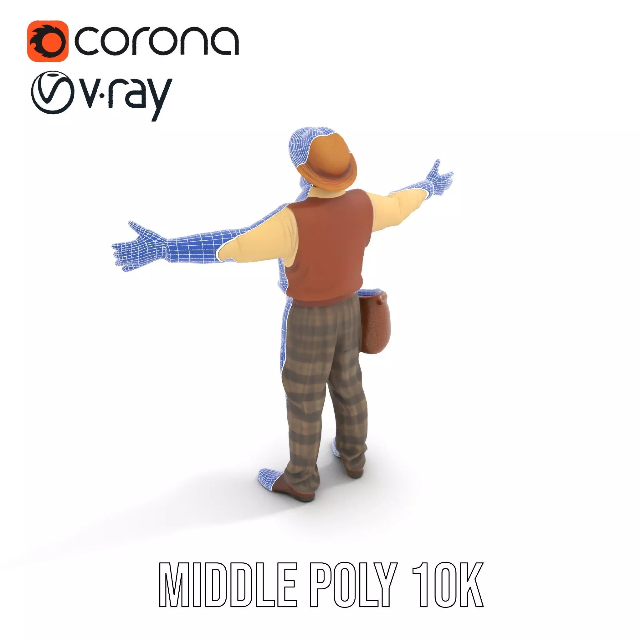 Elderly Man in Traditional Outfit Model Pack Low-poly 3D model_6