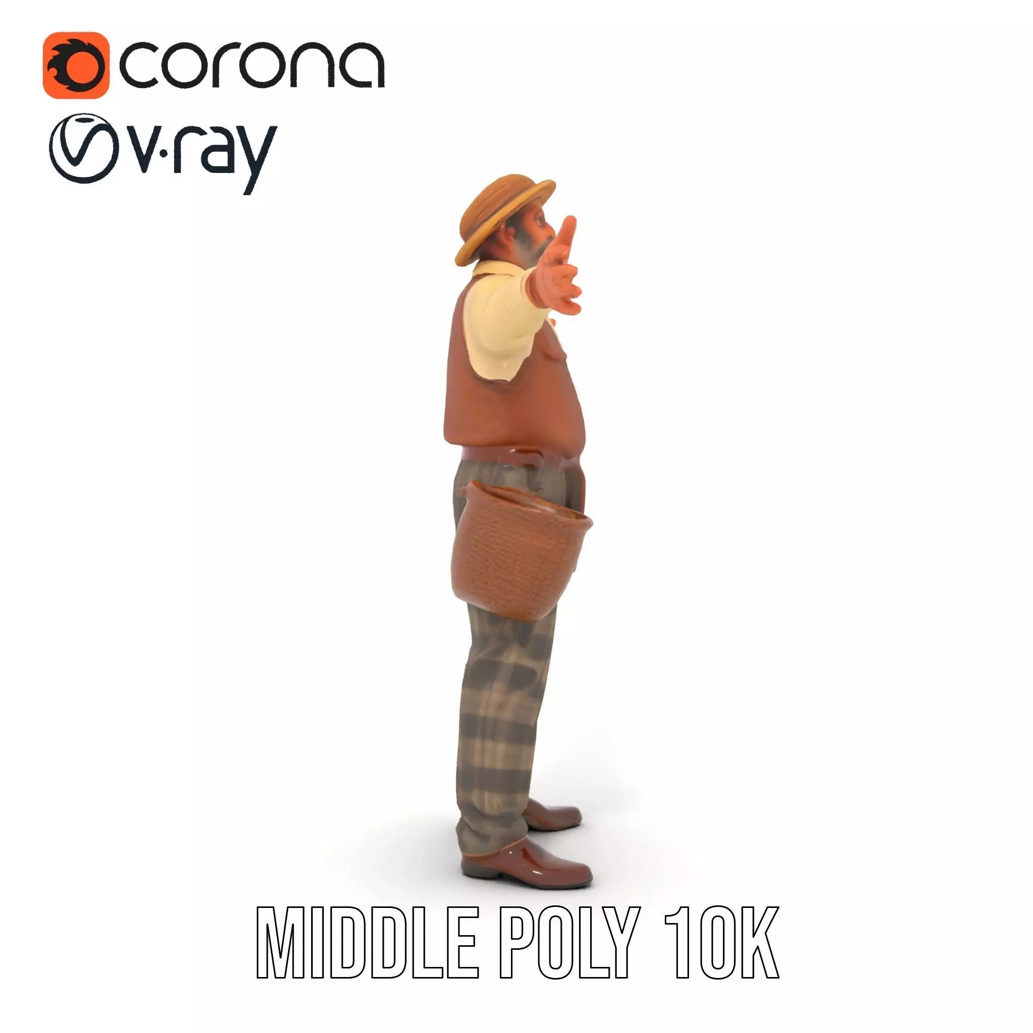Elderly Man in Traditional Outfit Model Pack Low-poly 3D model_7