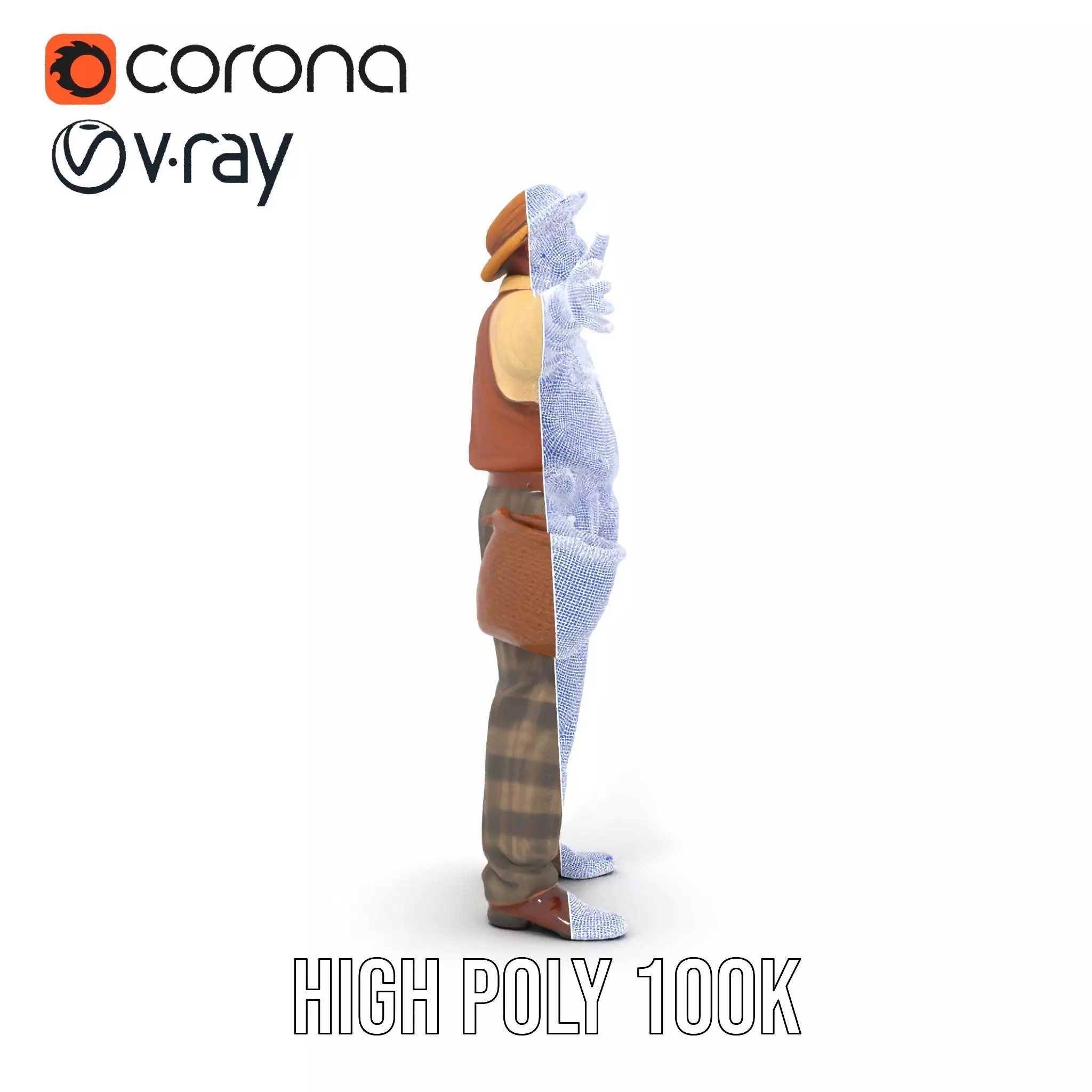 Elderly Man in Traditional Outfit Model Pack Low-poly 3D model_35