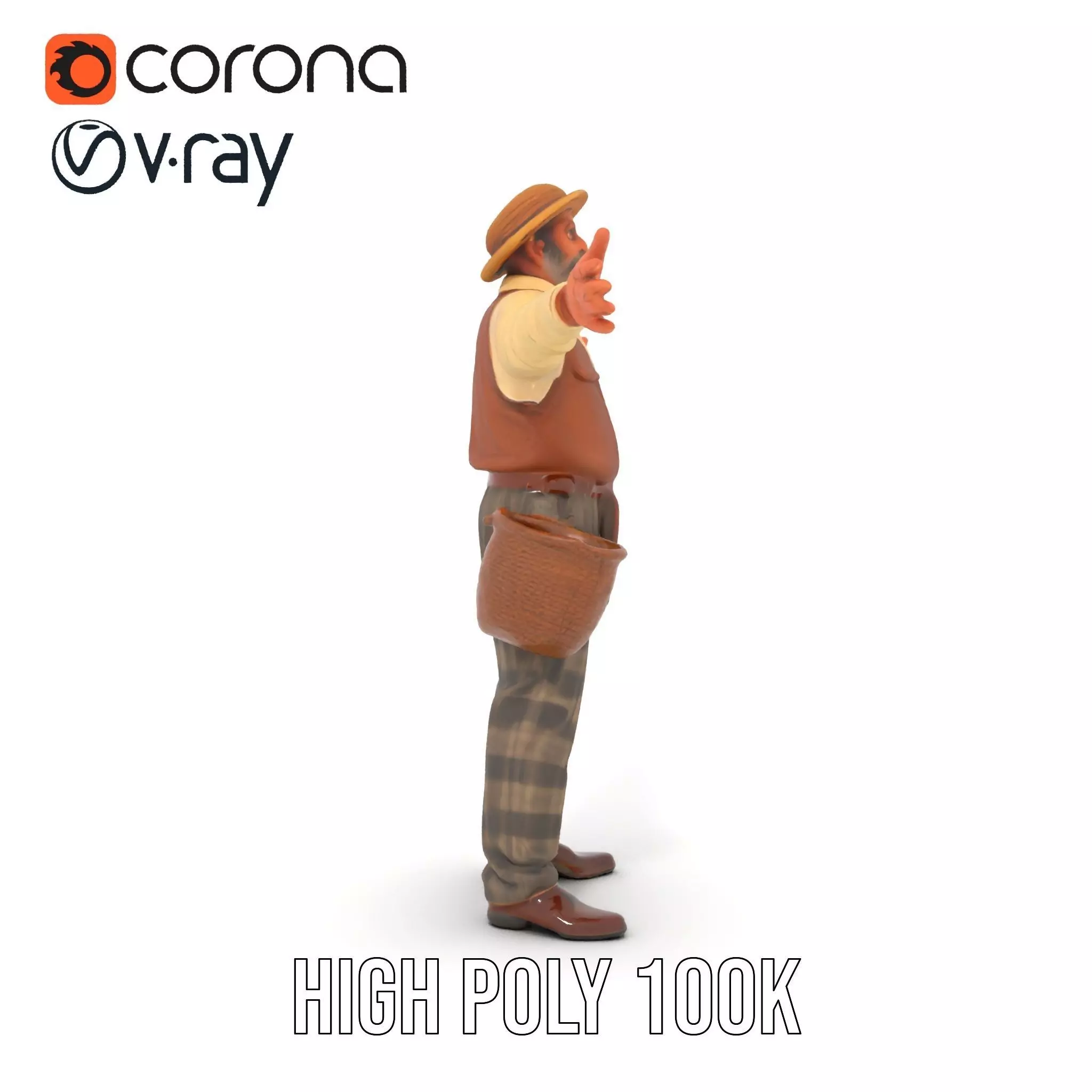 Elderly Man in Traditional Outfit Model Pack Low-poly 3D model_30