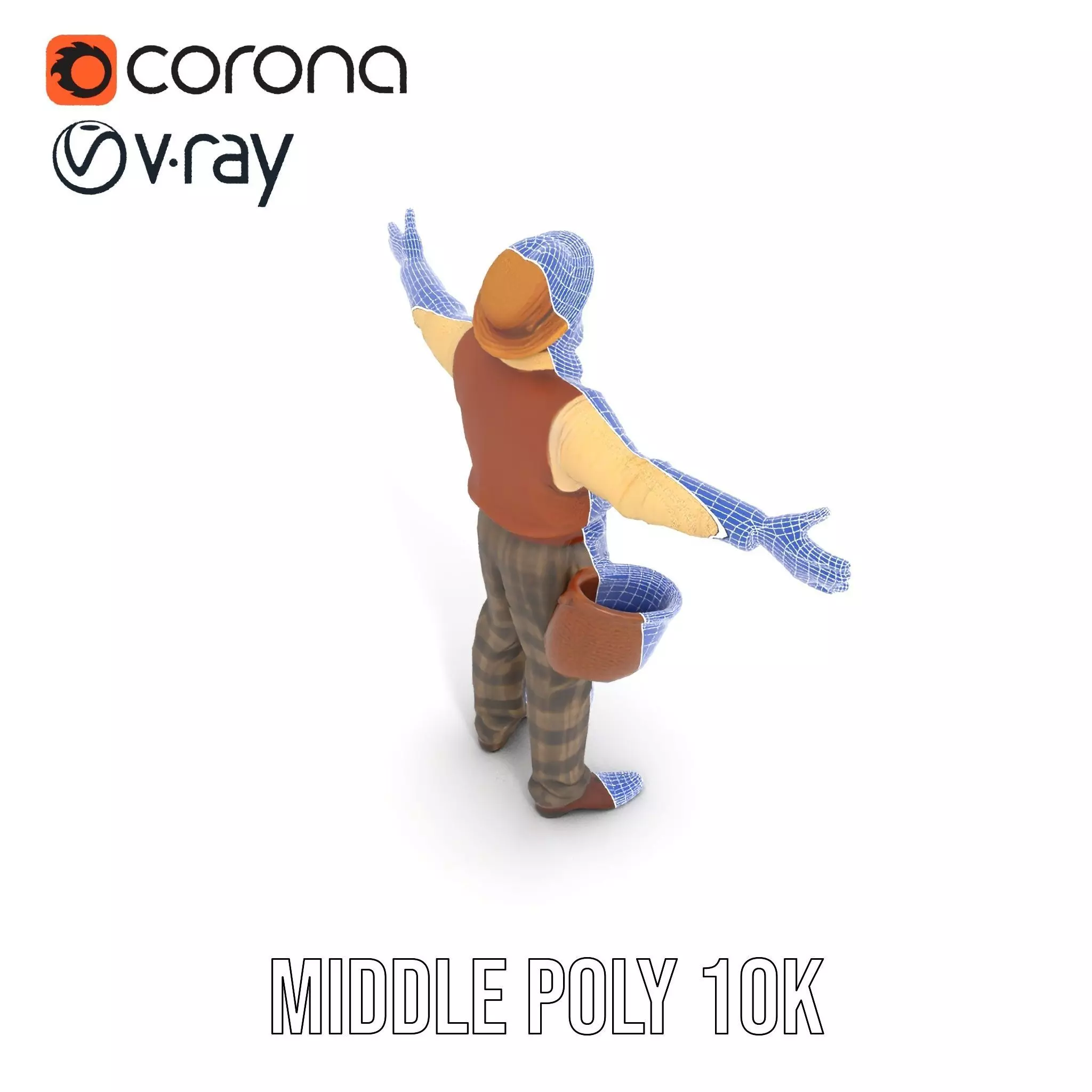 Elderly Man in Traditional Outfit Model Pack Low-poly 3D model_13