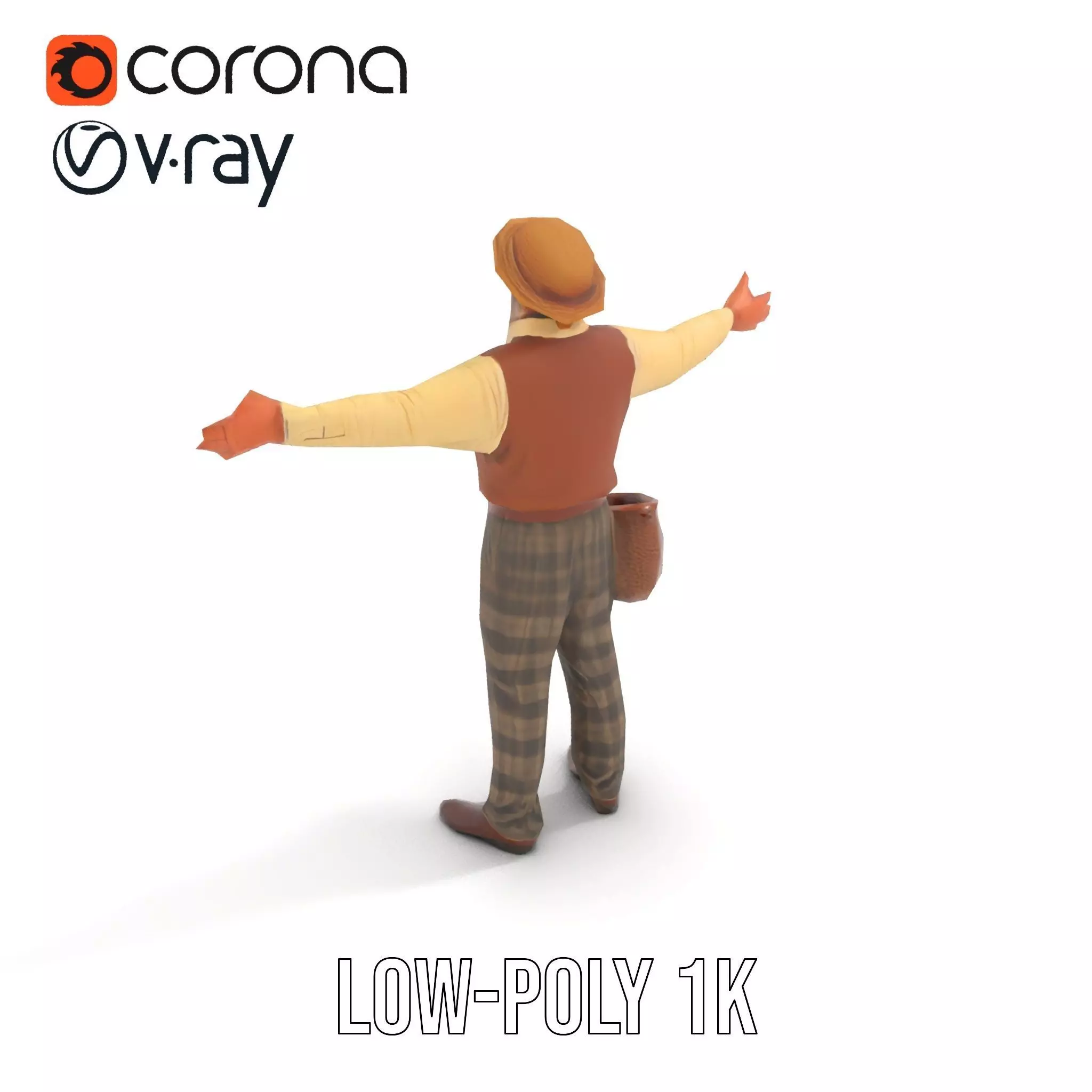 Elderly Man in Traditional Outfit Model Pack Low-poly 3D model_29