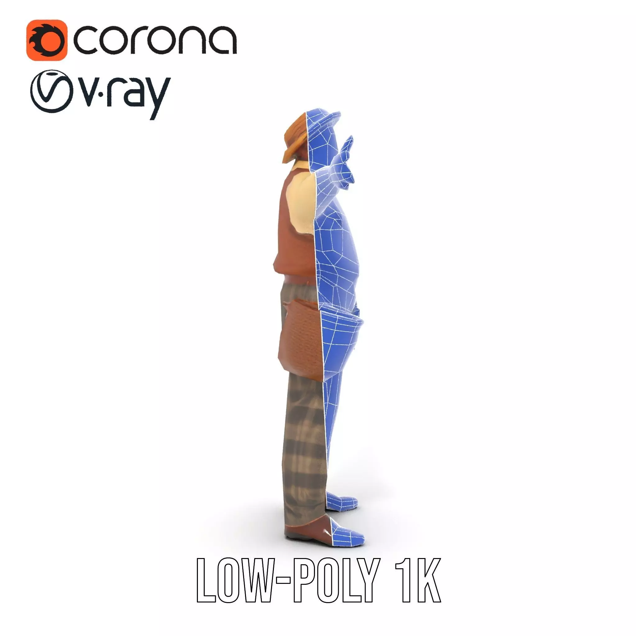 Elderly Man in Traditional Outfit Model Pack Low-poly 3D model_14