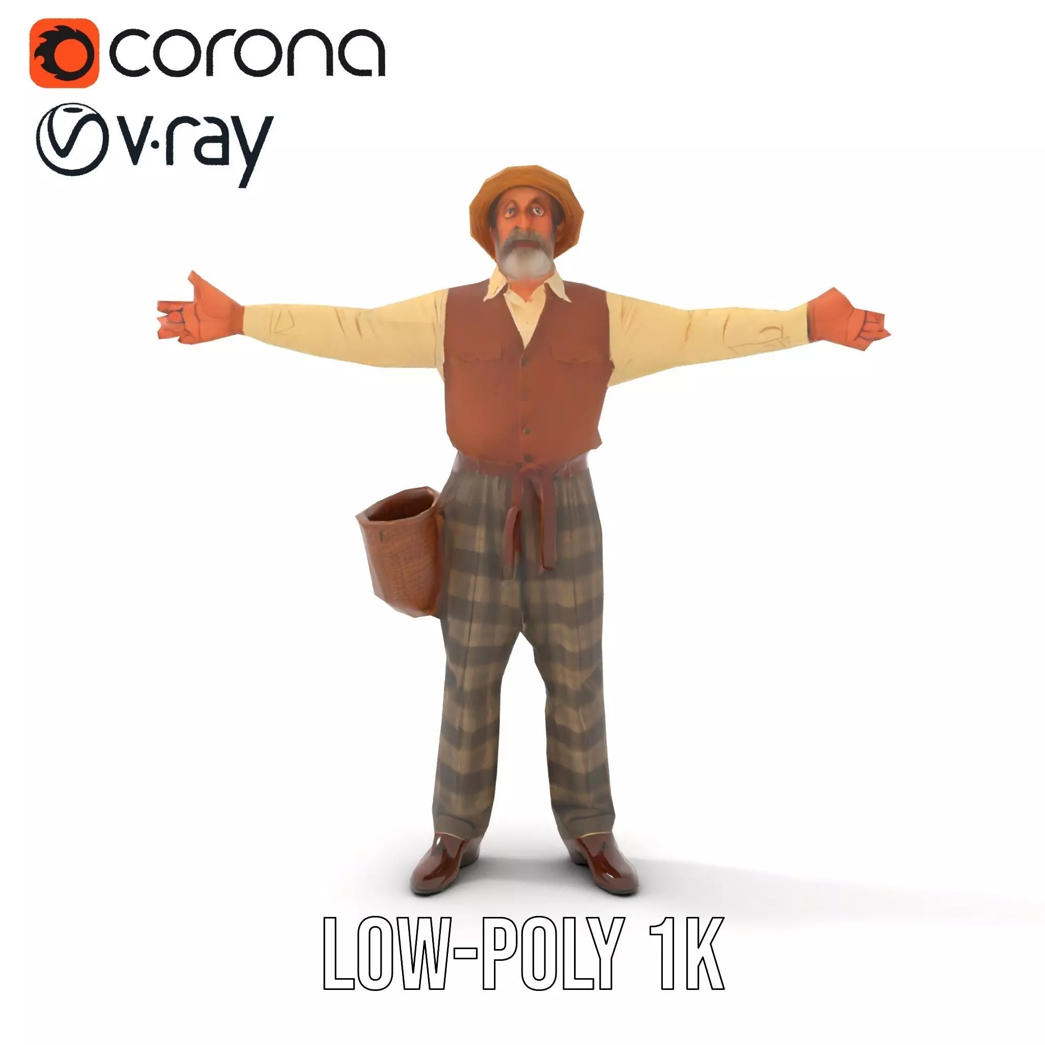 Elderly Man in Traditional Outfit Model Pack Low-poly 3D model_20