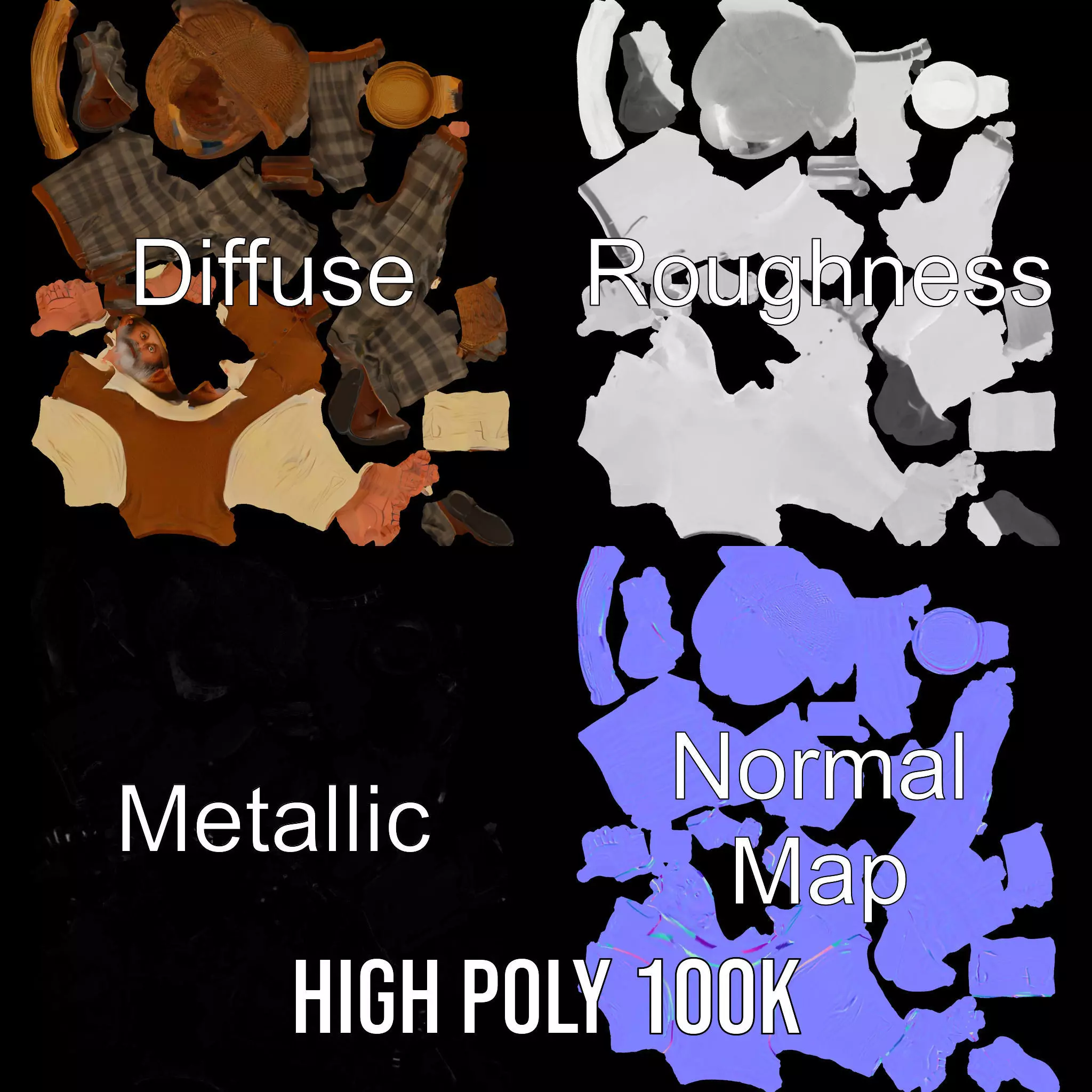 Elderly Man in Traditional Outfit Model Pack Low-poly 3D model_4