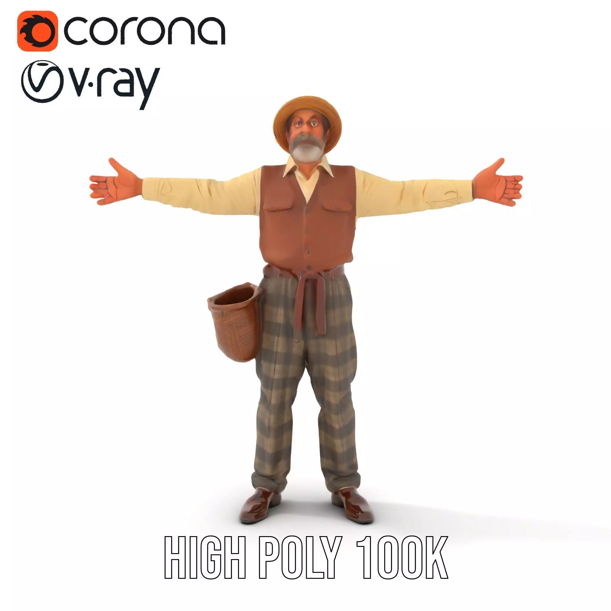 Elderly Man in Traditional Outfit Model Pack Low-poly 3D model_18