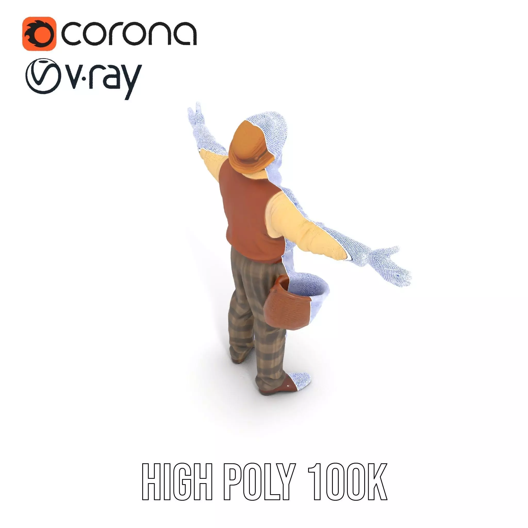 Elderly Man in Traditional Outfit Model Pack Low-poly 3D model_33