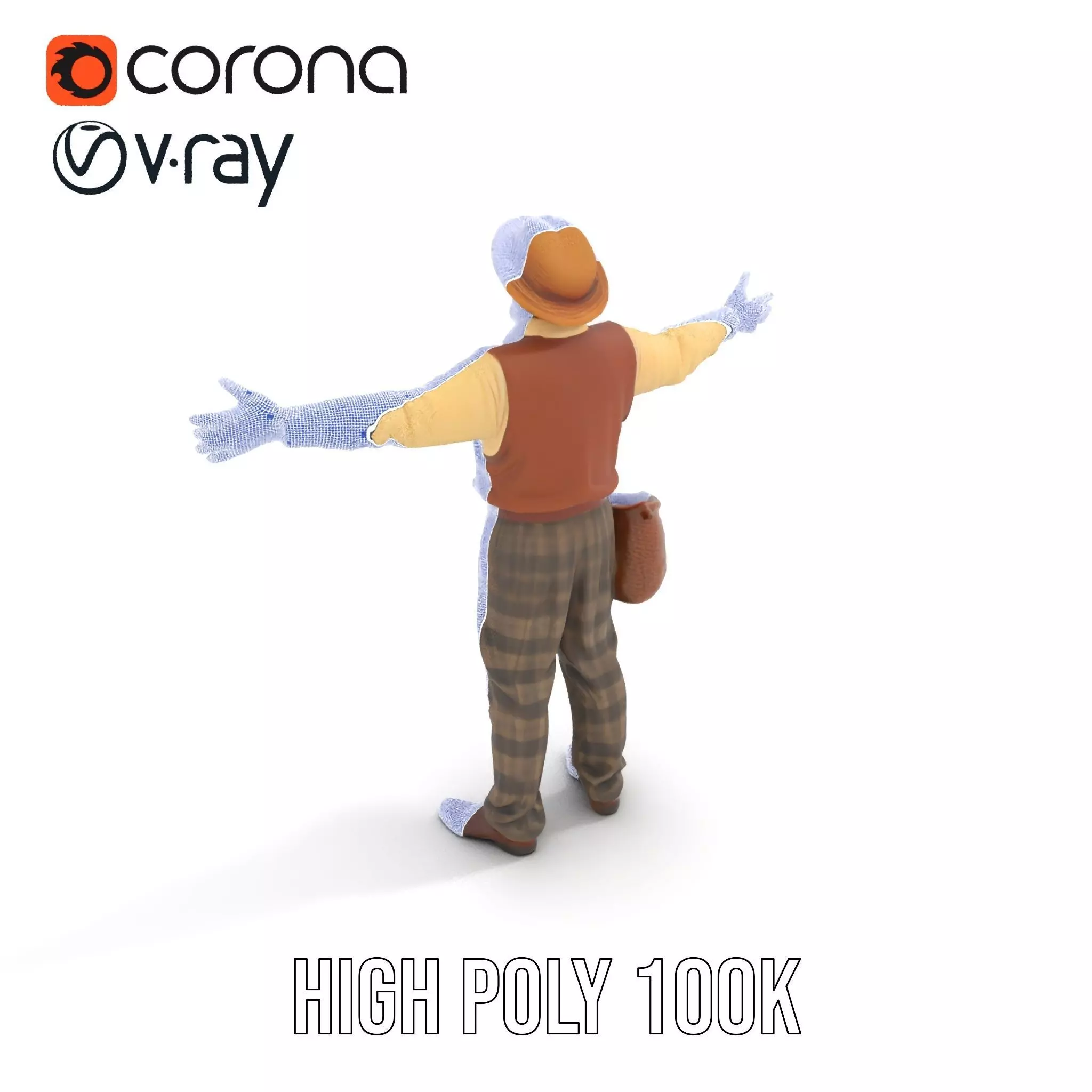 Elderly Man in Traditional Outfit Model Pack Low-poly 3D model_34