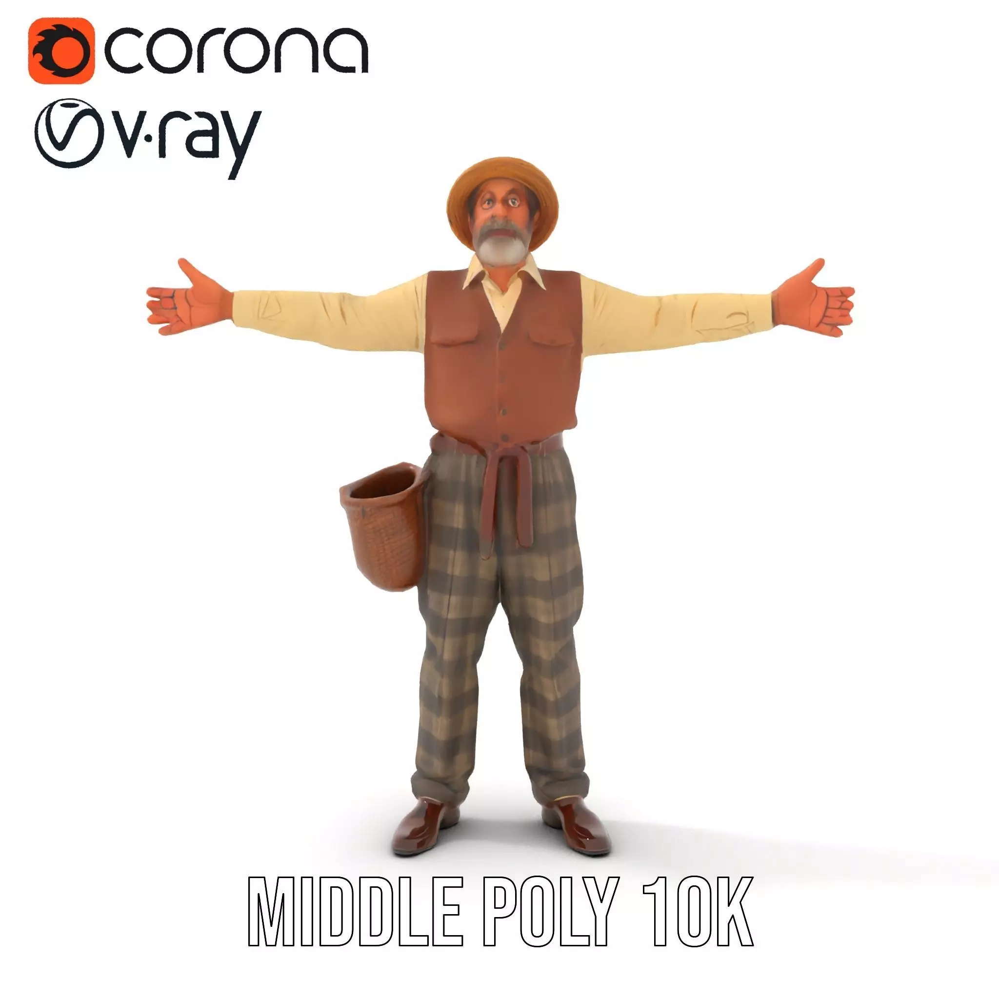 Elderly Man in Traditional Outfit Model Pack Low-poly 3D model_19