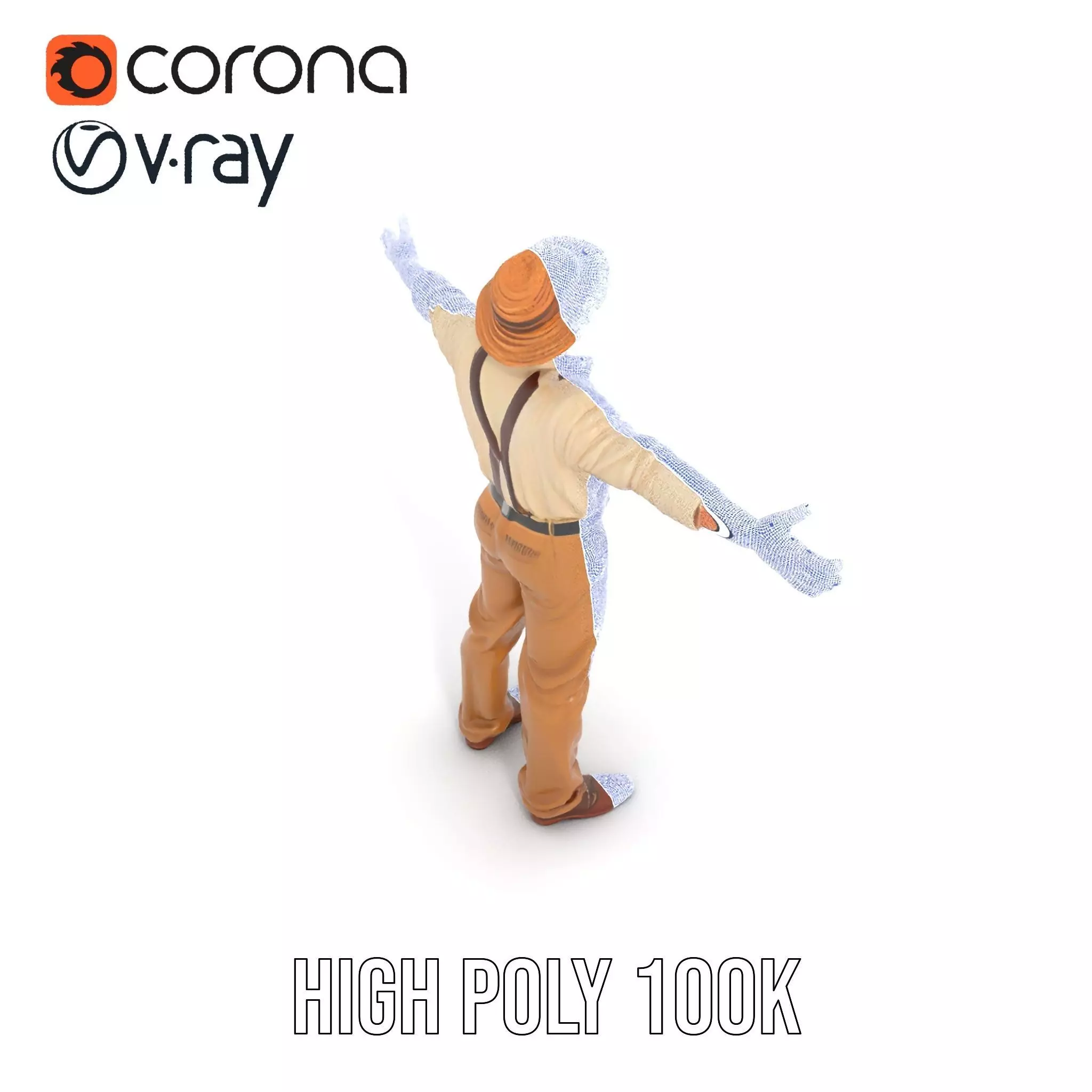 Farmer Character Model Pack with Hat and Suspenders Low-poly 3D model_34
