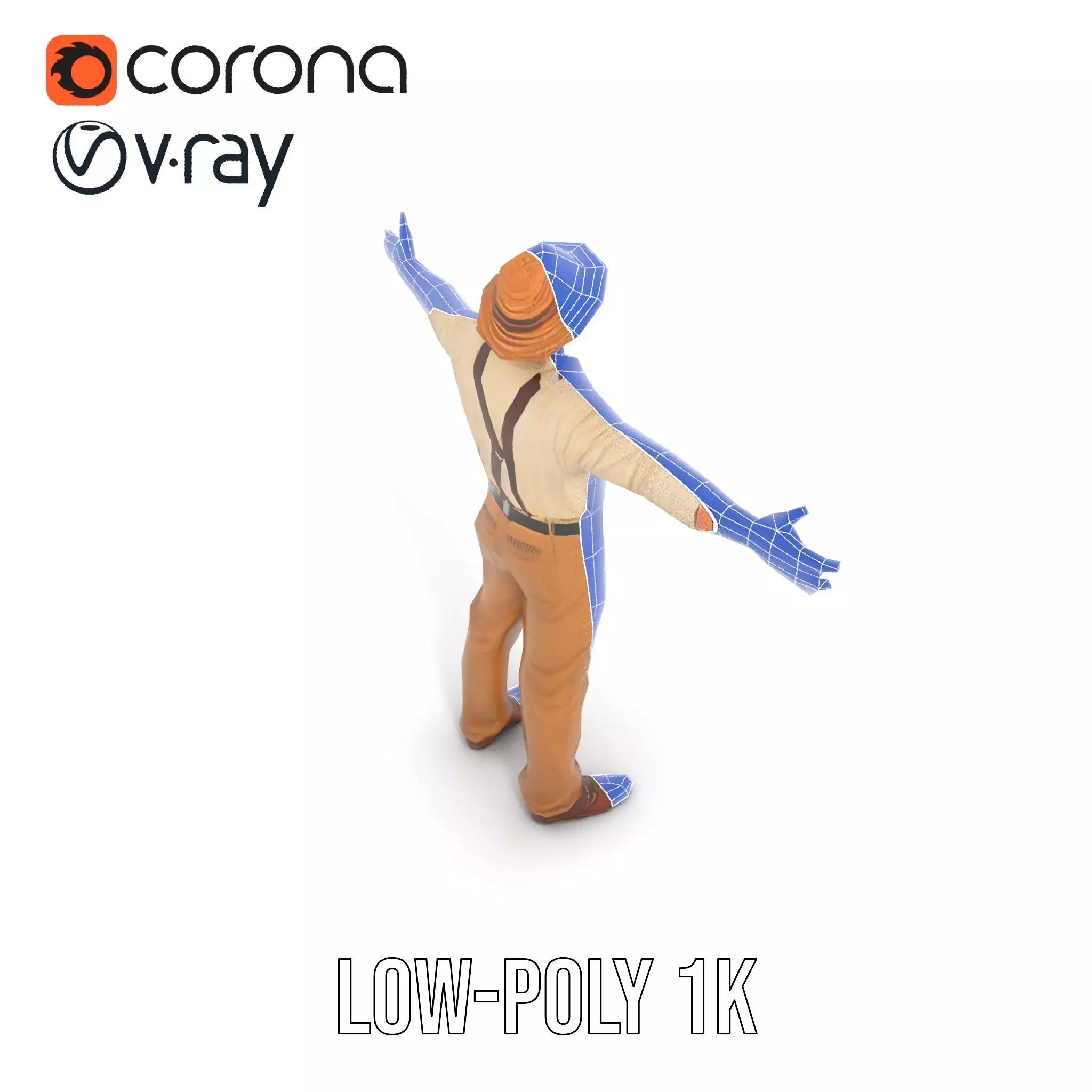 Farmer Character Model Pack with Hat and Suspenders Low-poly 3D model_26