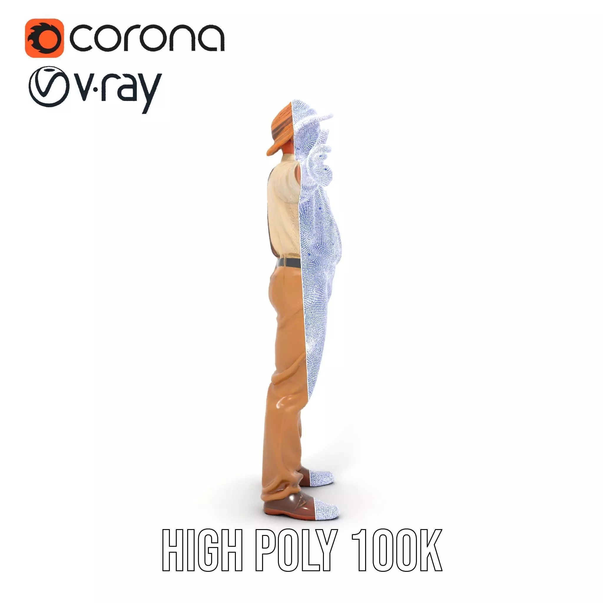 Farmer Character Model Pack with Hat and Suspenders Low-poly 3D model_35