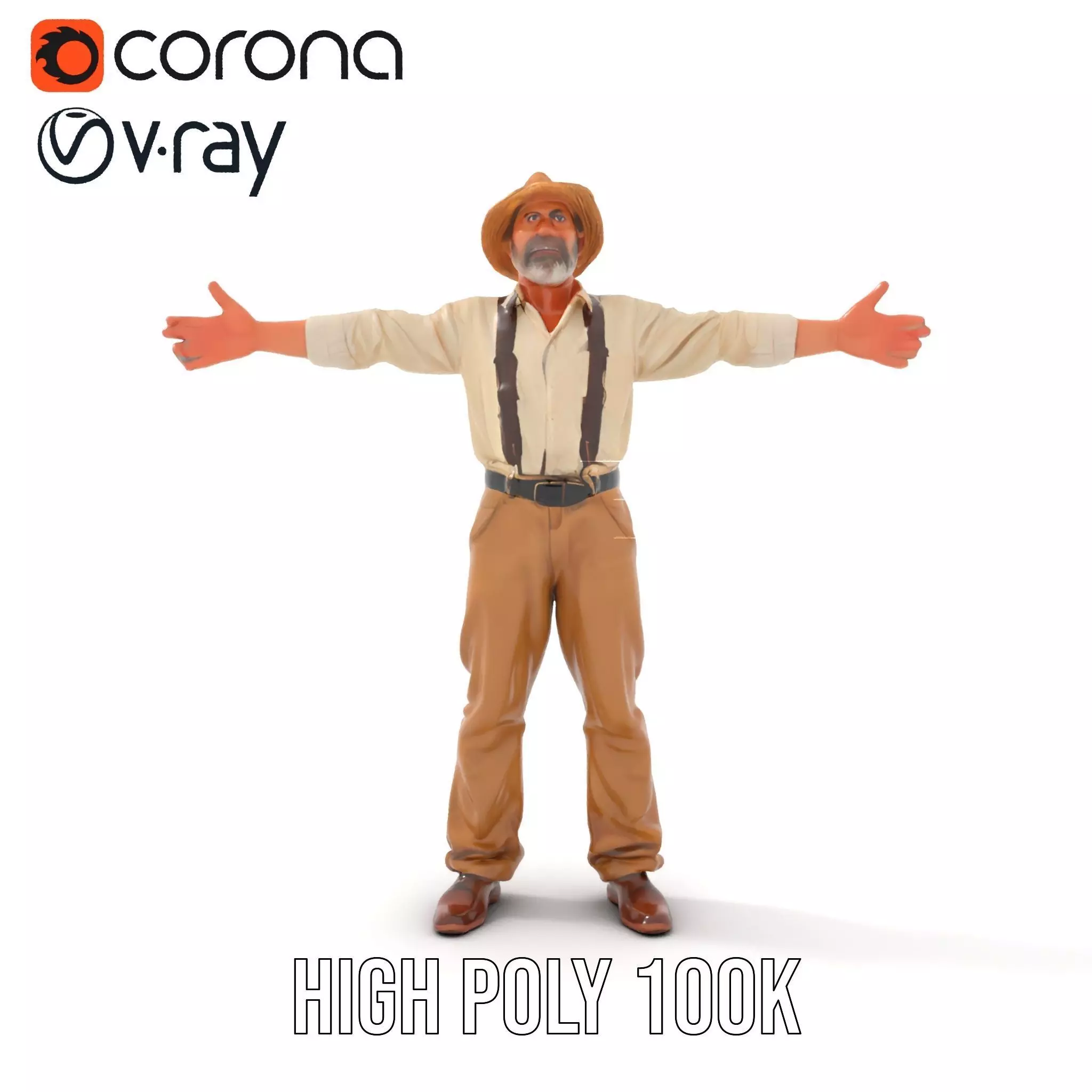 Farmer Character Model Pack with Hat and Suspenders Low-poly 3D model_32