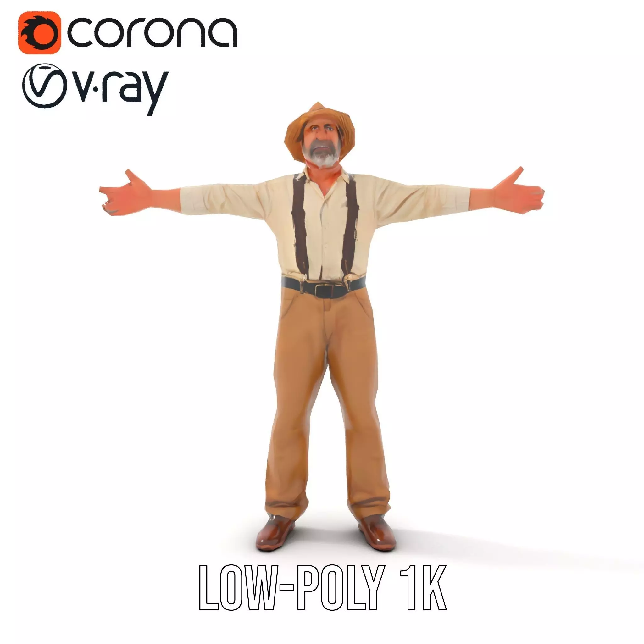 Farmer Character Model Pack with Hat and Suspenders Low-poly 3D model_20