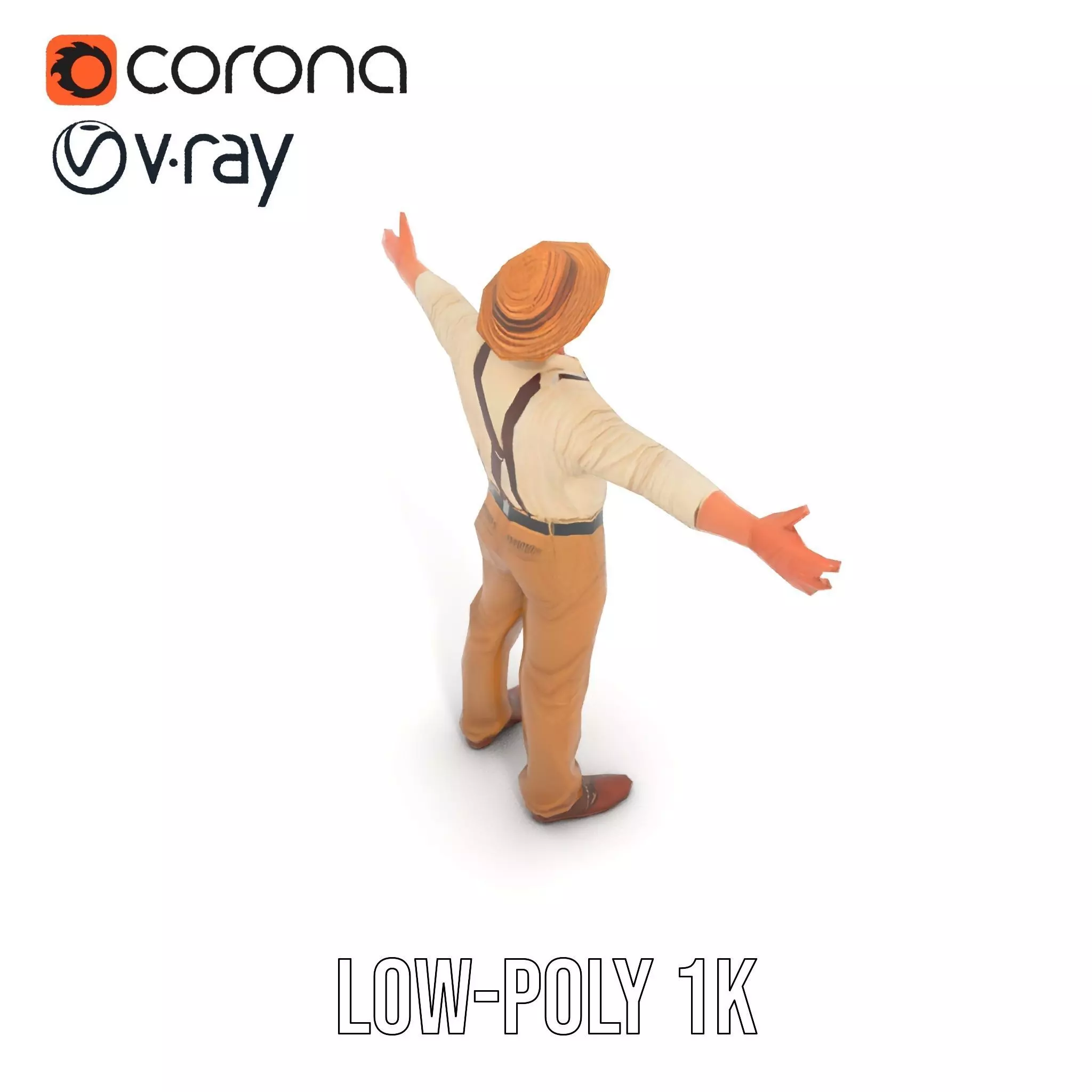 Farmer Character Model Pack with Hat and Suspenders Low-poly 3D model_12