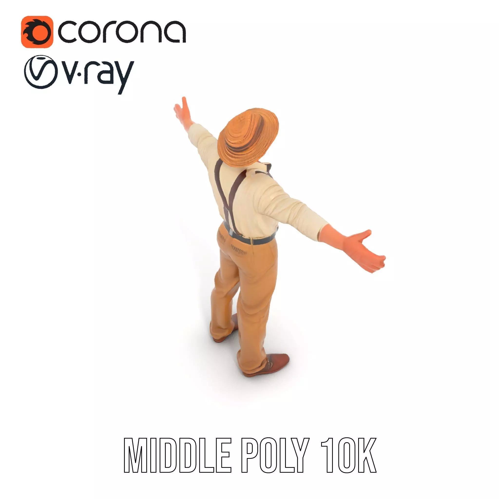 Farmer Character Model Pack with Hat and Suspenders Low-poly 3D model_7