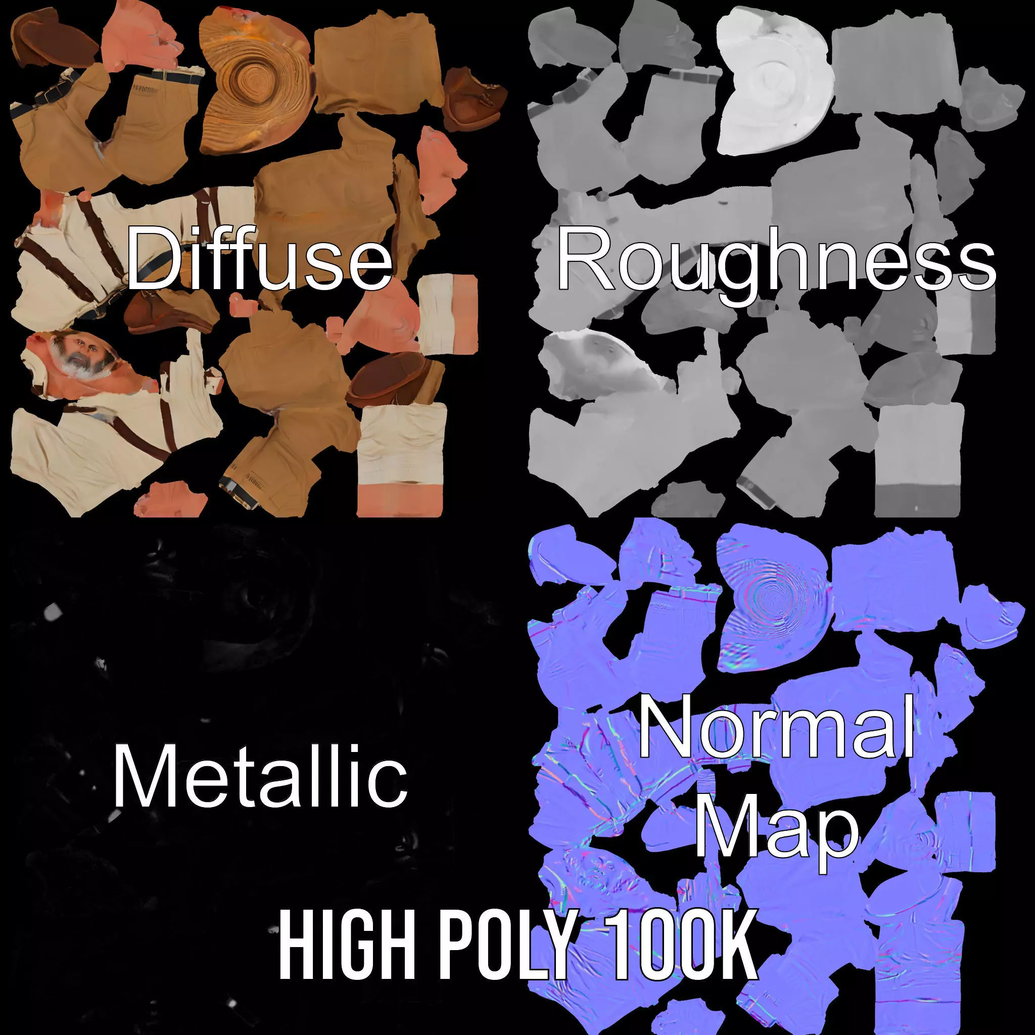 Farmer Character Model Pack with Hat and Suspenders Low-poly 3D model_4