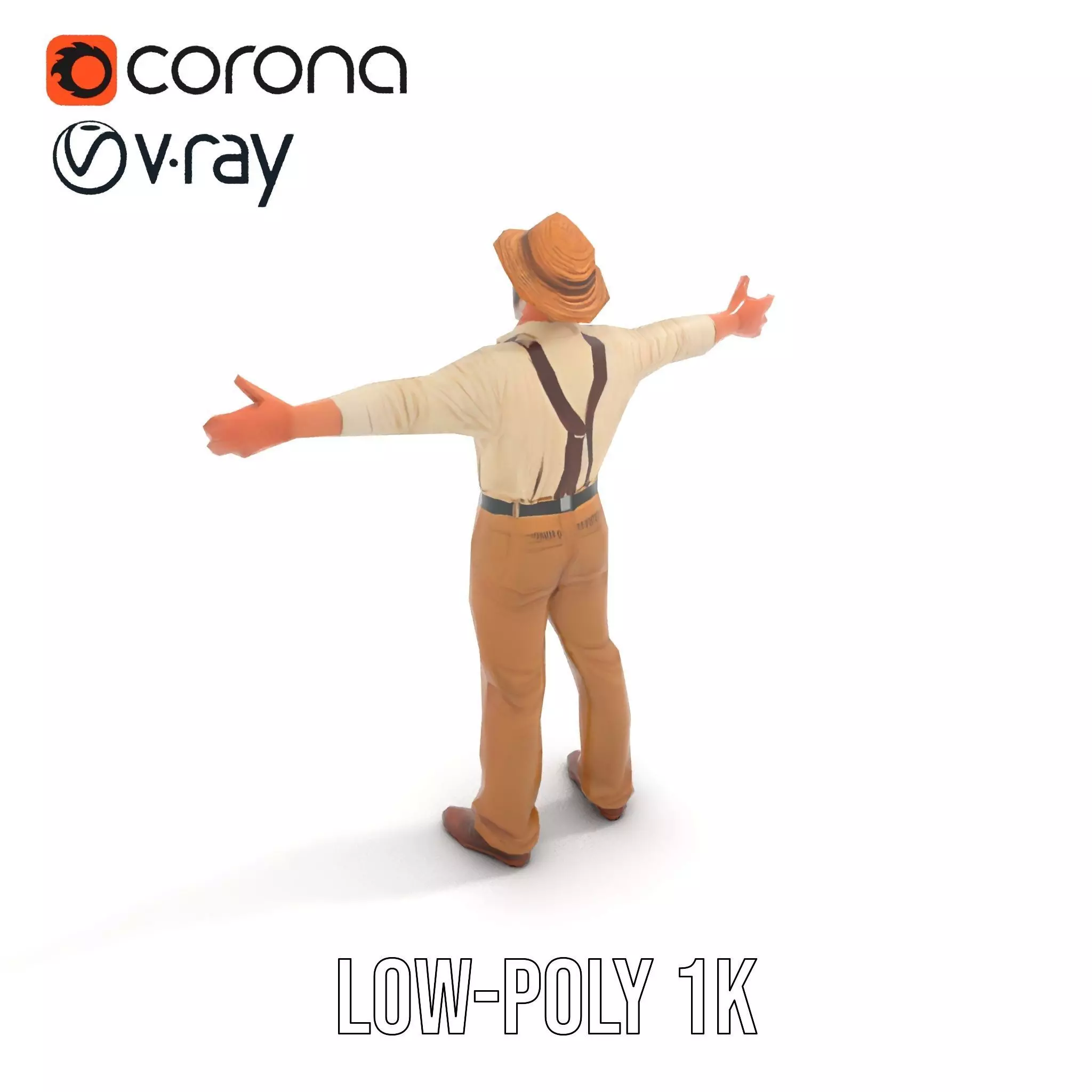Farmer Character Model Pack with Hat and Suspenders Low-poly 3D model_9
