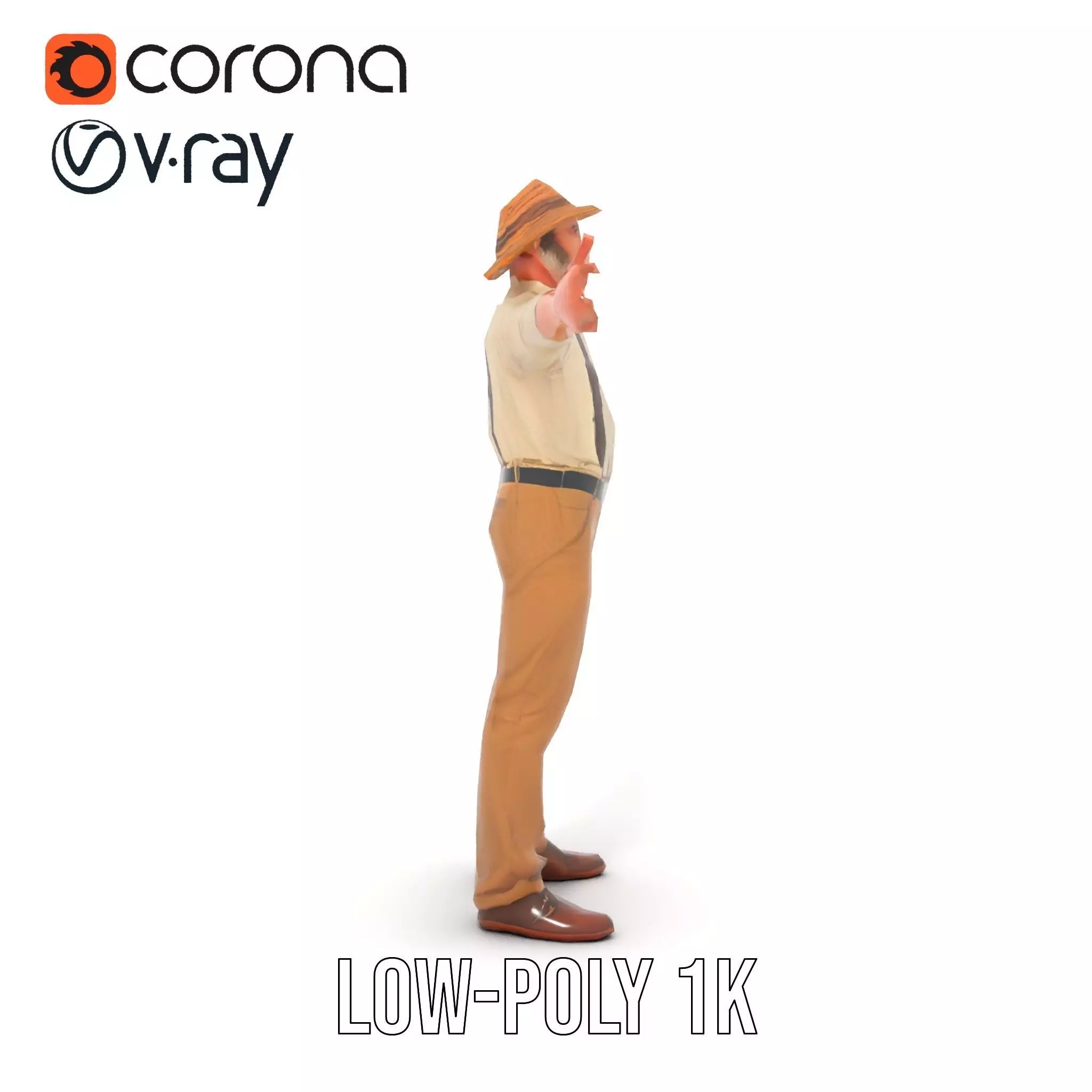 Farmer Character Model Pack with Hat and Suspenders Low-poly 3D model_14