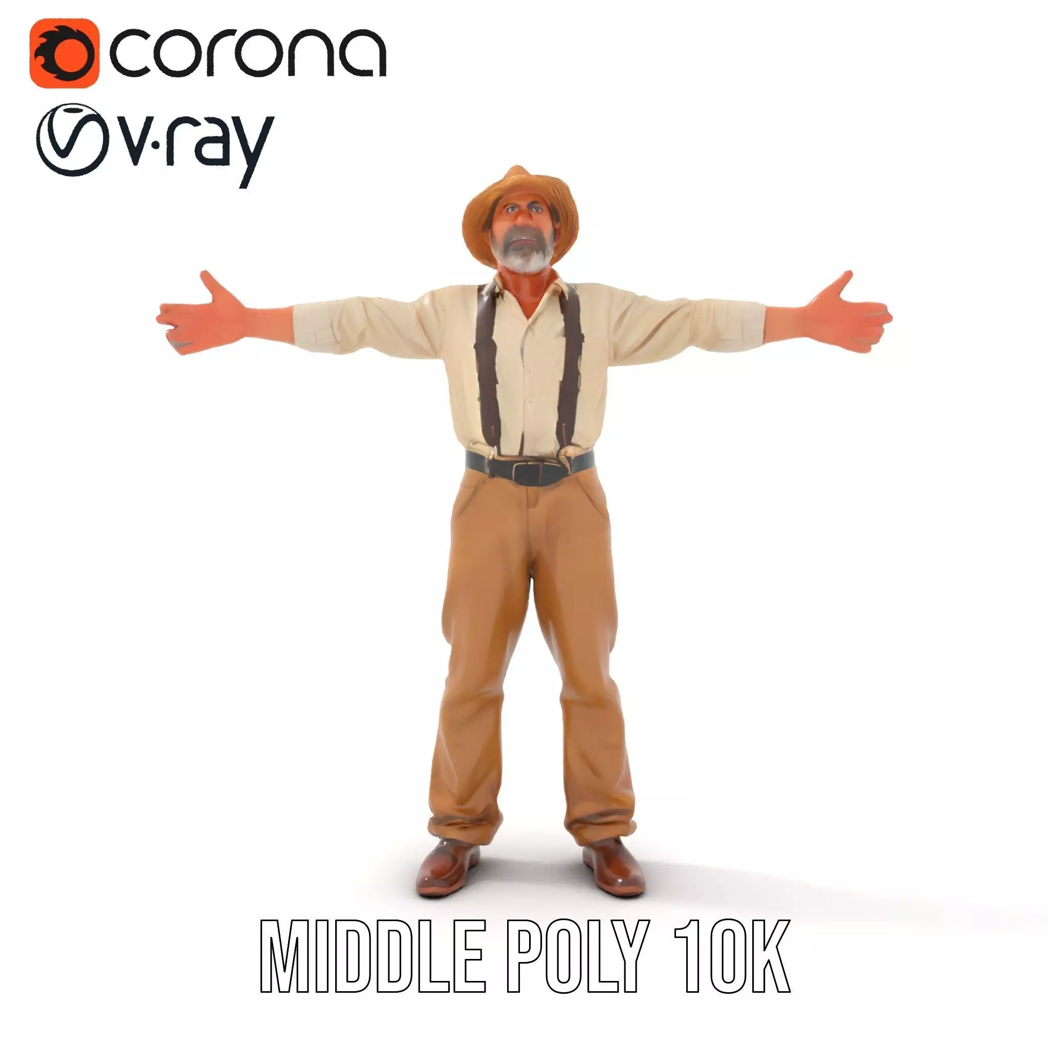 Farmer Character Model Pack with Hat and Suspenders Low-poly 3D model_16