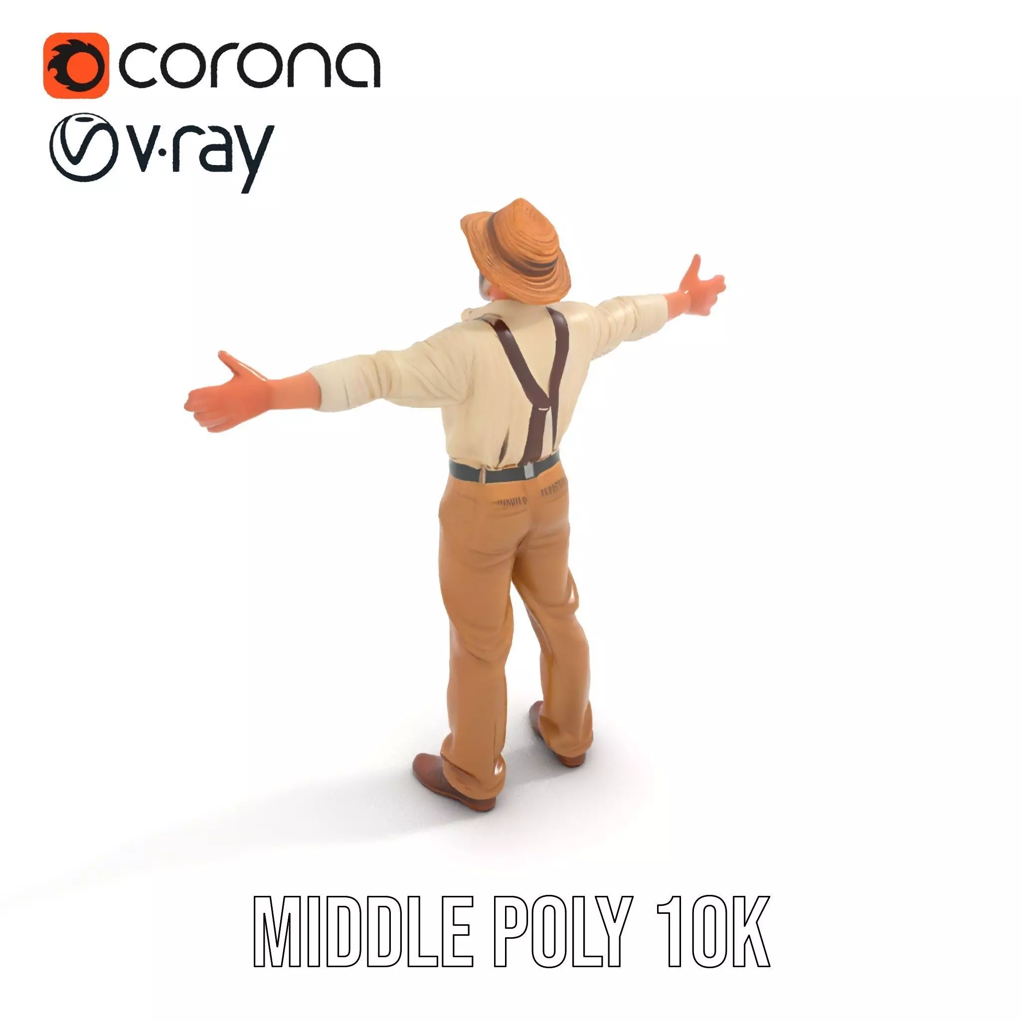 Farmer Character Model Pack with Hat and Suspenders Low-poly 3D model_11