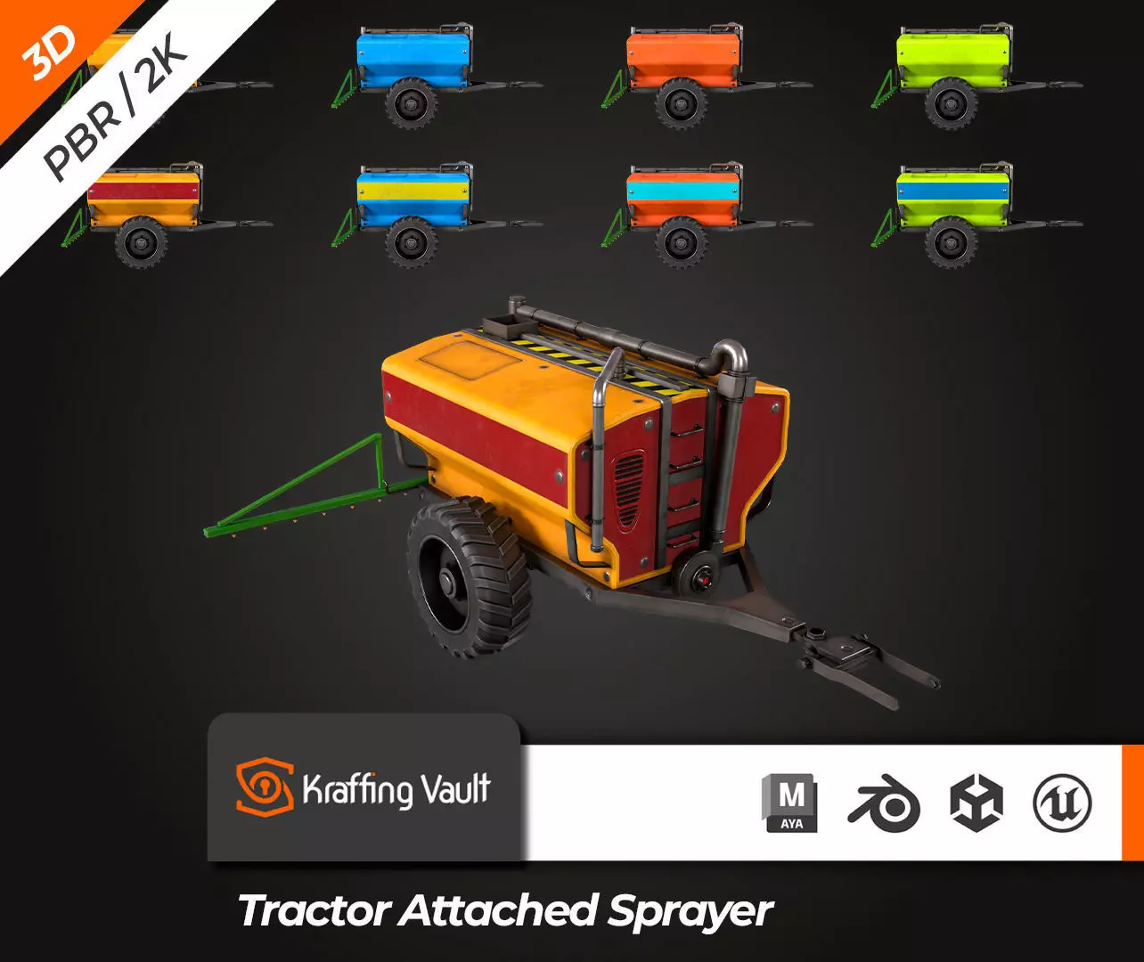 Tractor Sprayer Low-poly 3D model_0