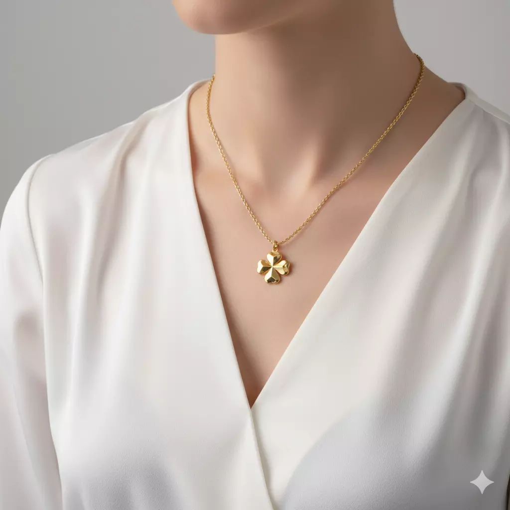Golden Clover Charm Necklace Timeless Luck Jewelry 3D print model