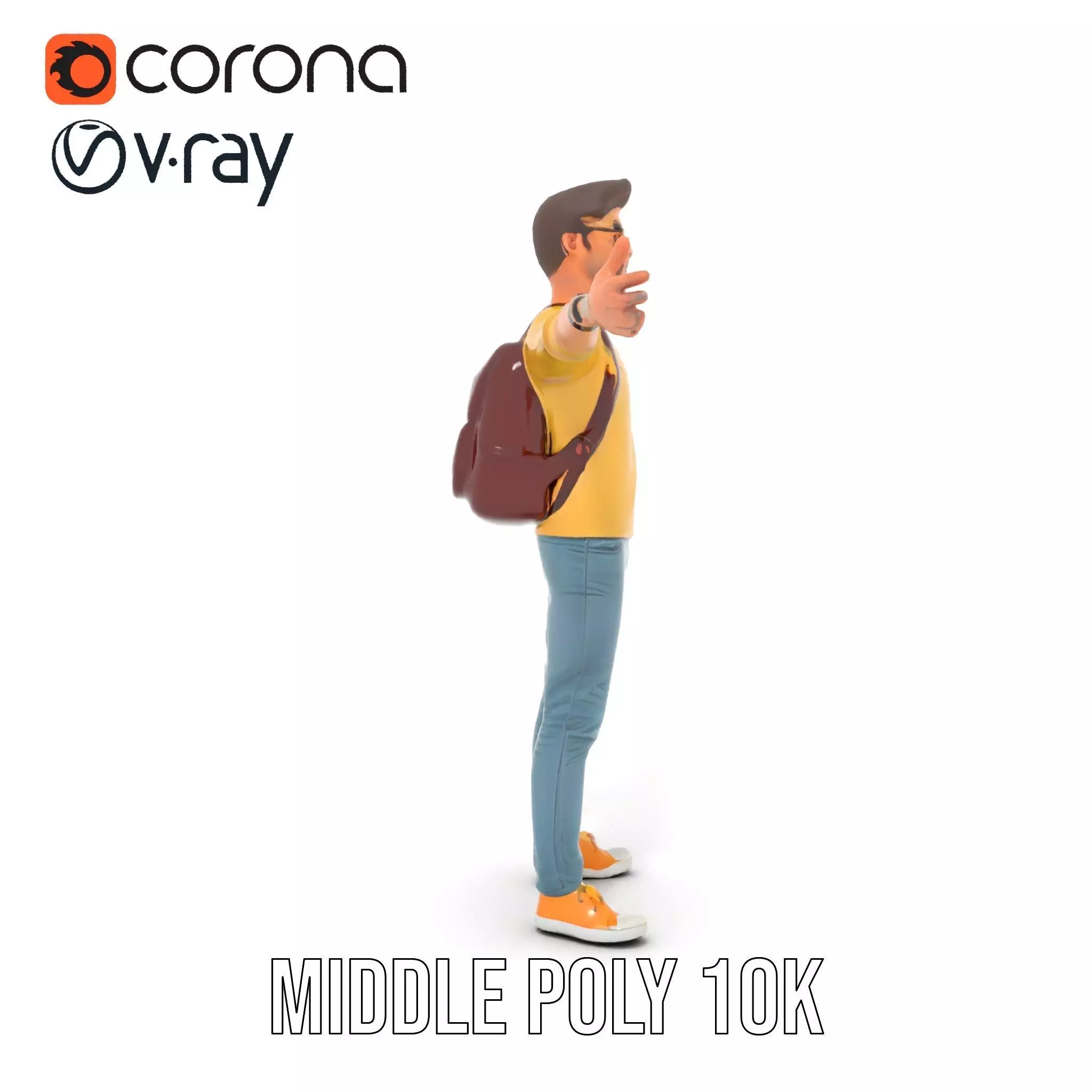 Casual Young Man with Glasses Model Pack Low-poly 3D model_14